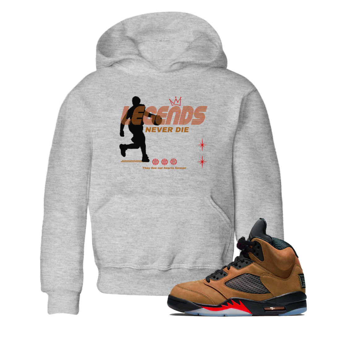 Legends Never Die snkmatch Tees Kids - Air Jordan 5 Archaeo Brown