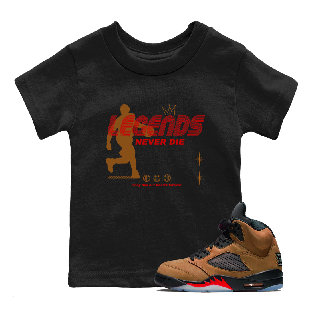 Legends Never Die snkmatch Tees Kids - Air Jordan 5 Archaeo Brown