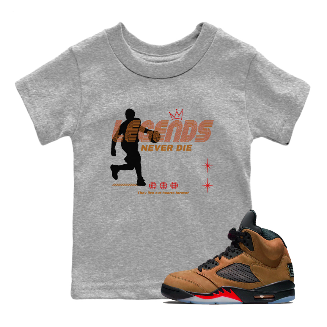 Legends Never Die snkmatch Tees Kids - Air Jordan 5 Archaeo Brown