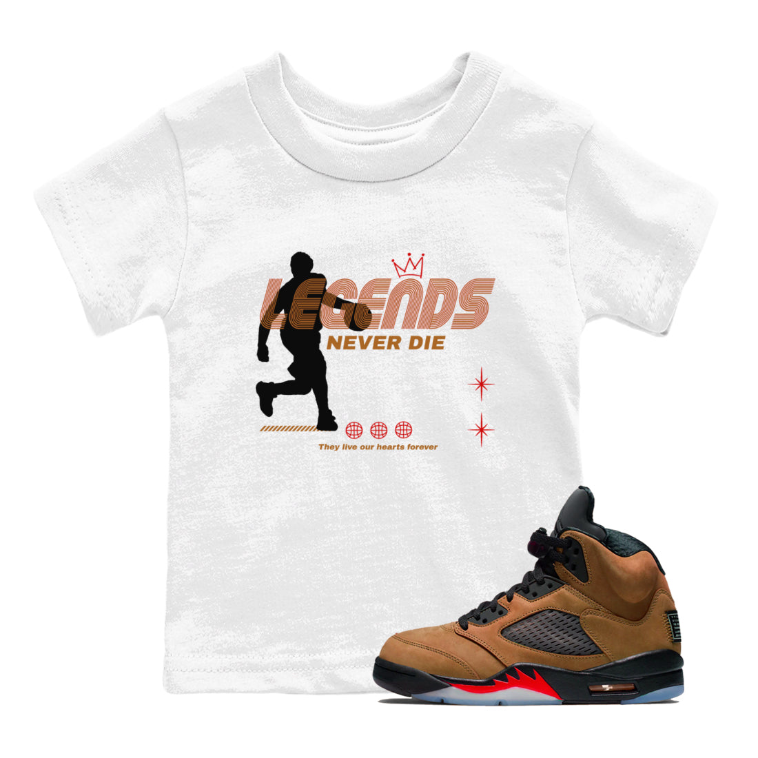 Legends Never Die snkmatch Tees Kids - Air Jordan 5 Archaeo Brown
