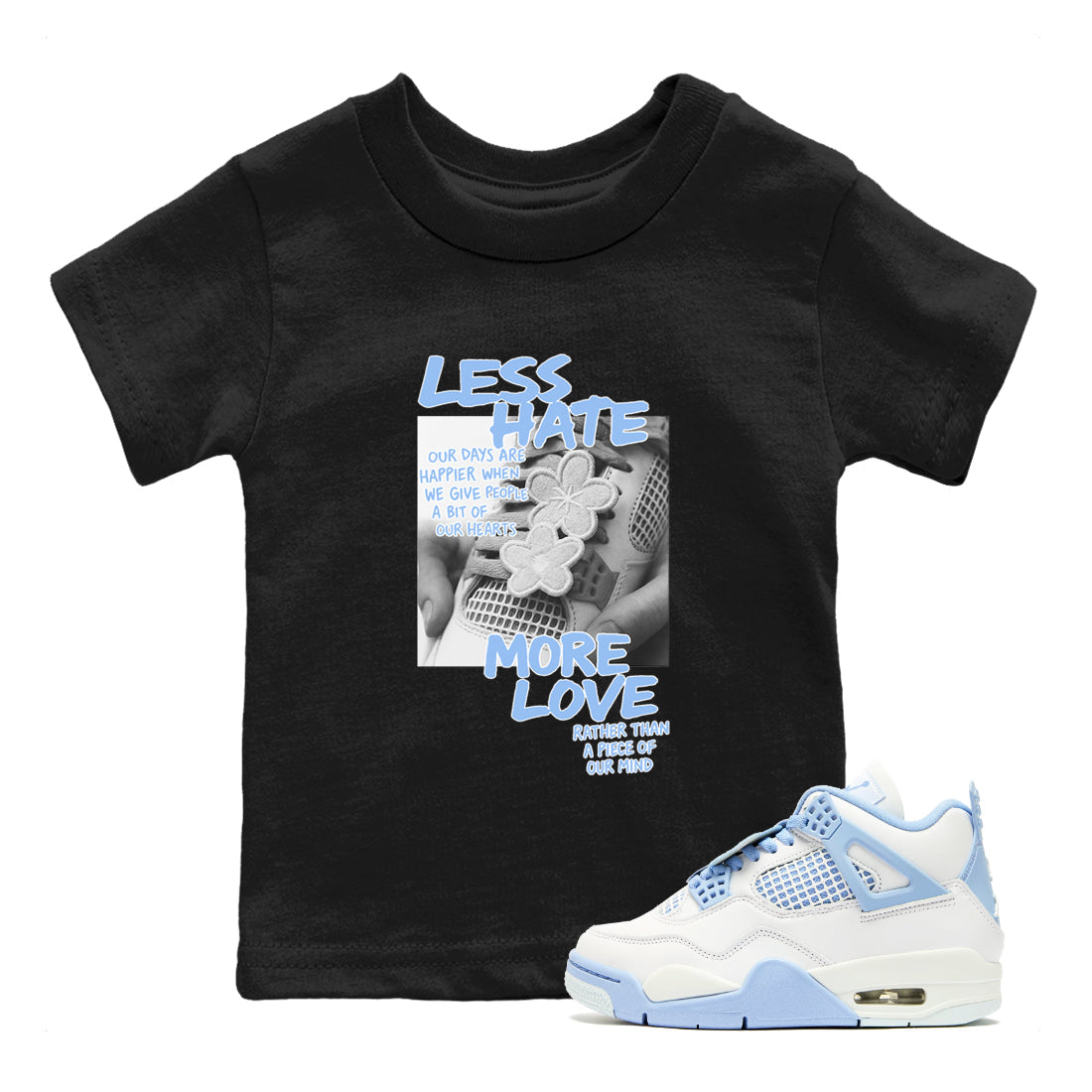Less Hate More Love snkmatch Tees Kids - Air Jordan 4 Aluminum