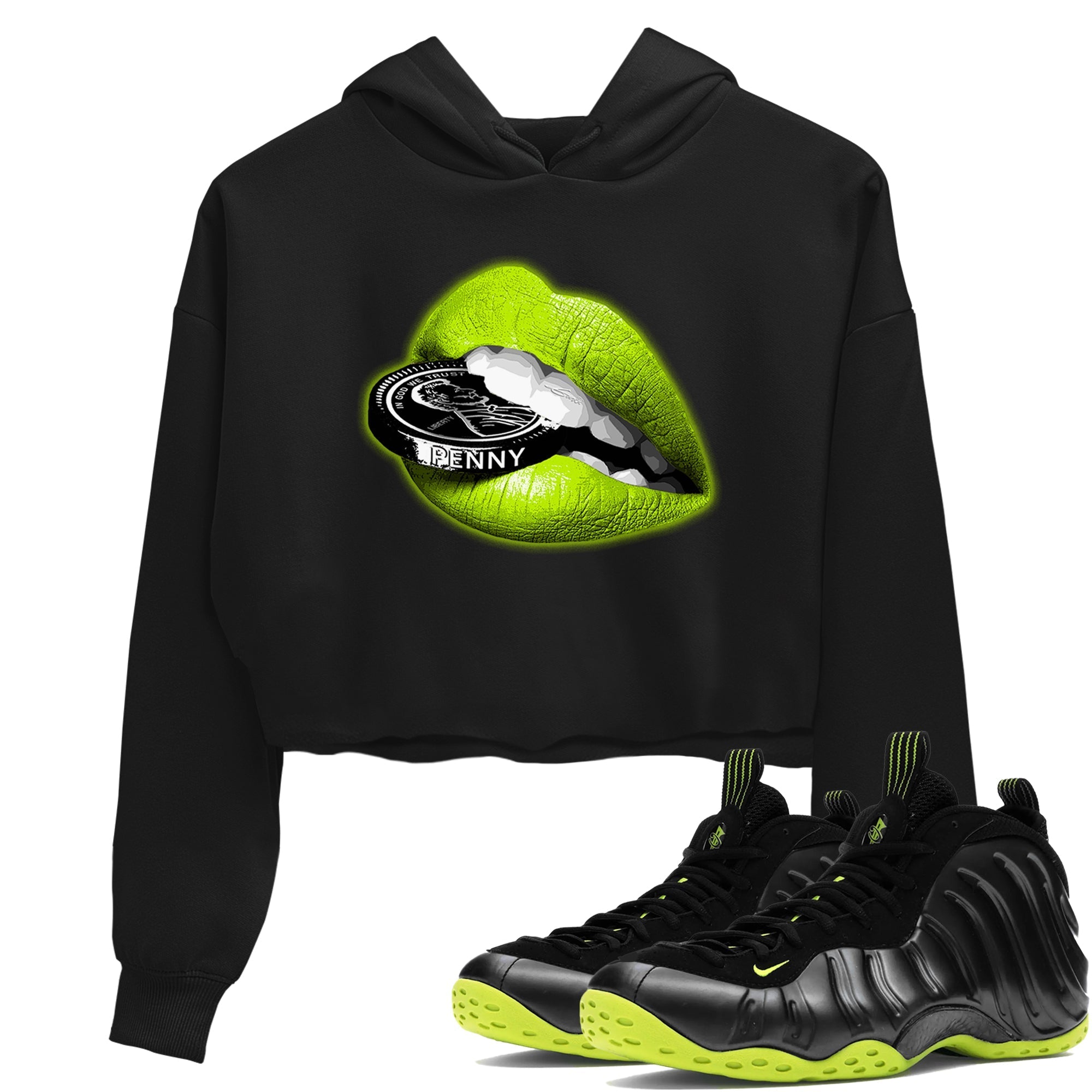 Lips Coin snkmatch Women's Top - Air Foamposite One Black Volt