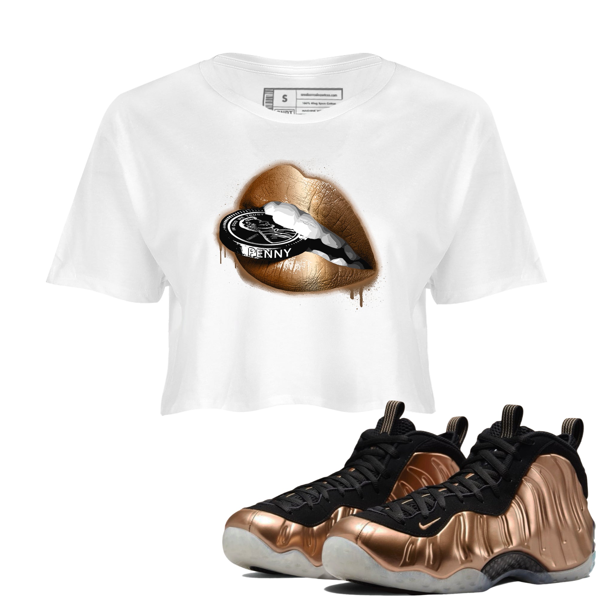 Lips Coin snkmatch Women's Top - Air Foamposite One Metallic Copper