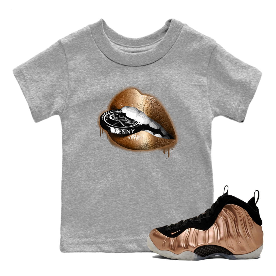 Lips Coin snkmatch Tees Kids - Air Foamposite One Metallic Copper
