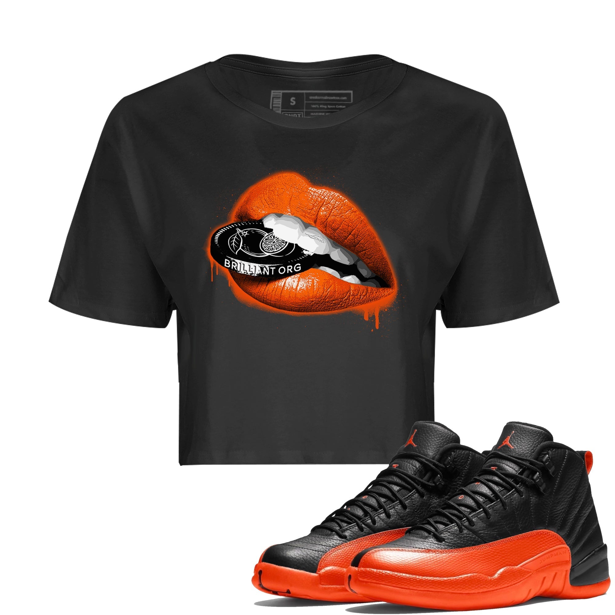 Lips Coin Women's Tops - Air Jordan 12 Brilliant Orange