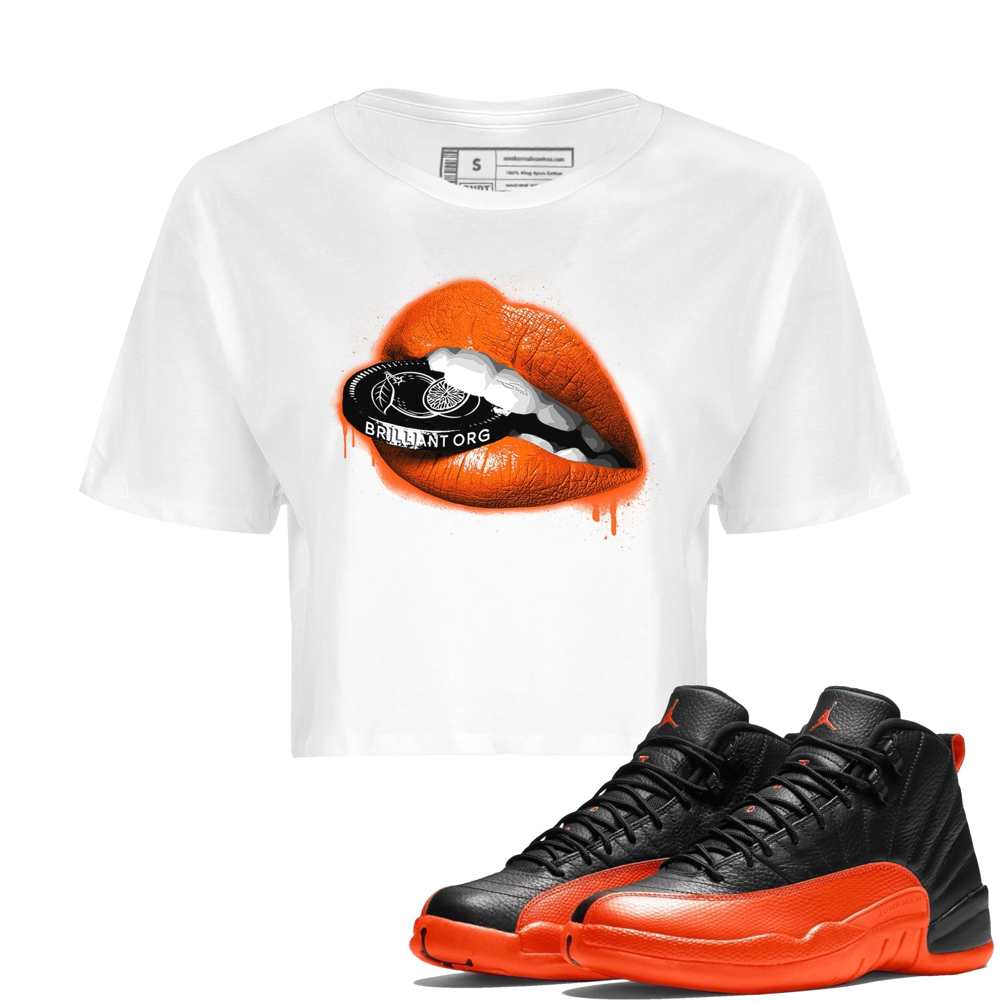 Lips Coin Women's Tops - Air Jordan 12 Brilliant Orange