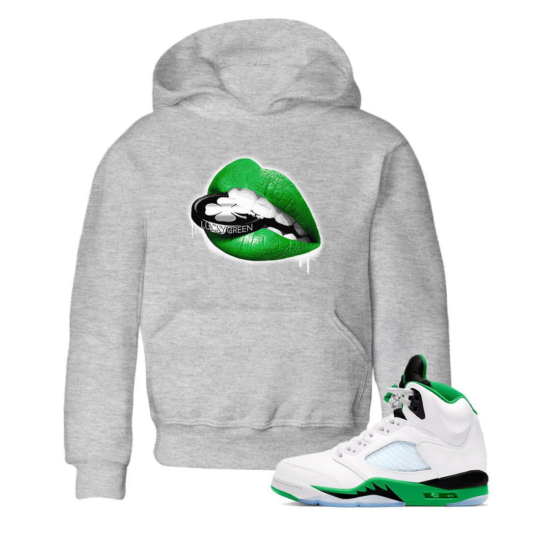 Lips Coin snkmatch Tee Kids - Air Jordan 5 Lucky Green