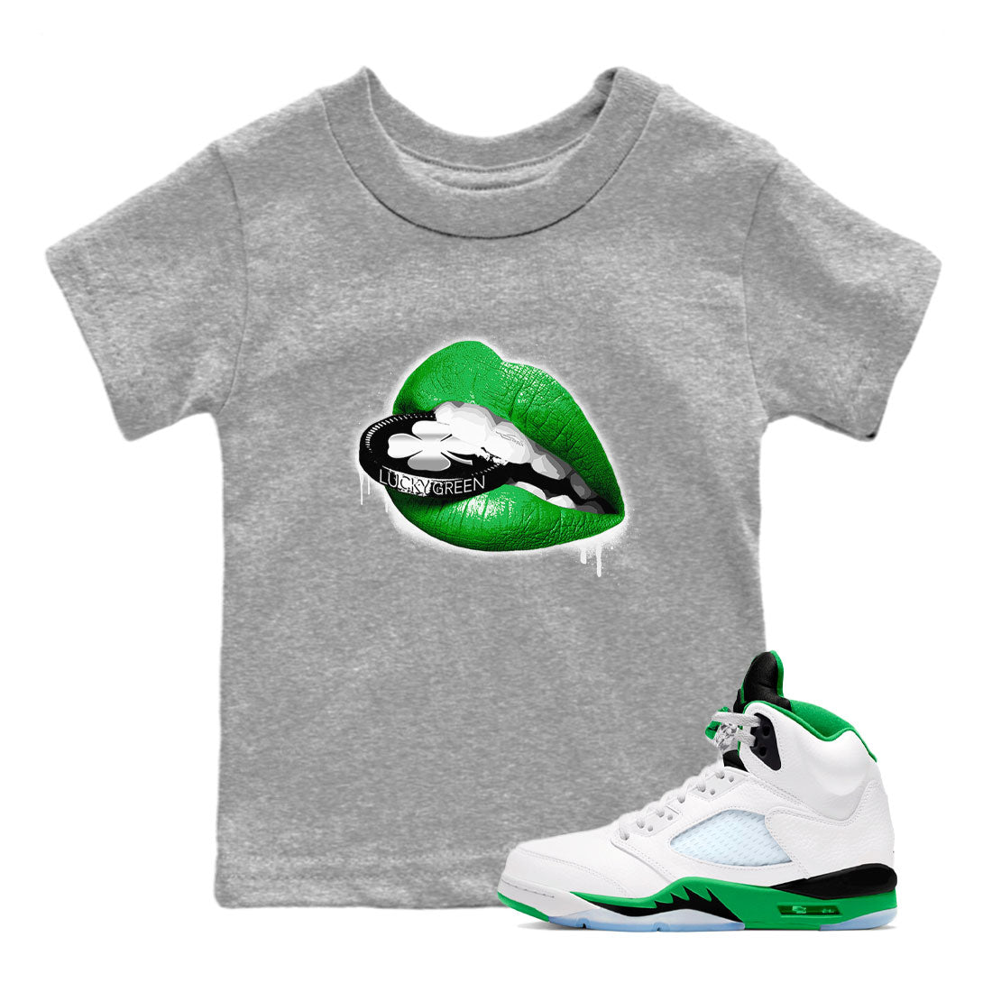 Lips Coin snkmatch Tee Kids - Air Jordan 5 Lucky Green
