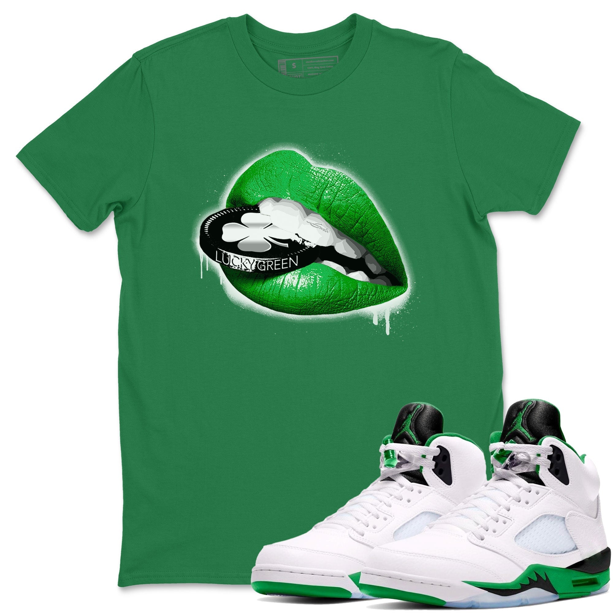 Lips Coin snkmatch Tee - Air Jordan 5 Lucky Green