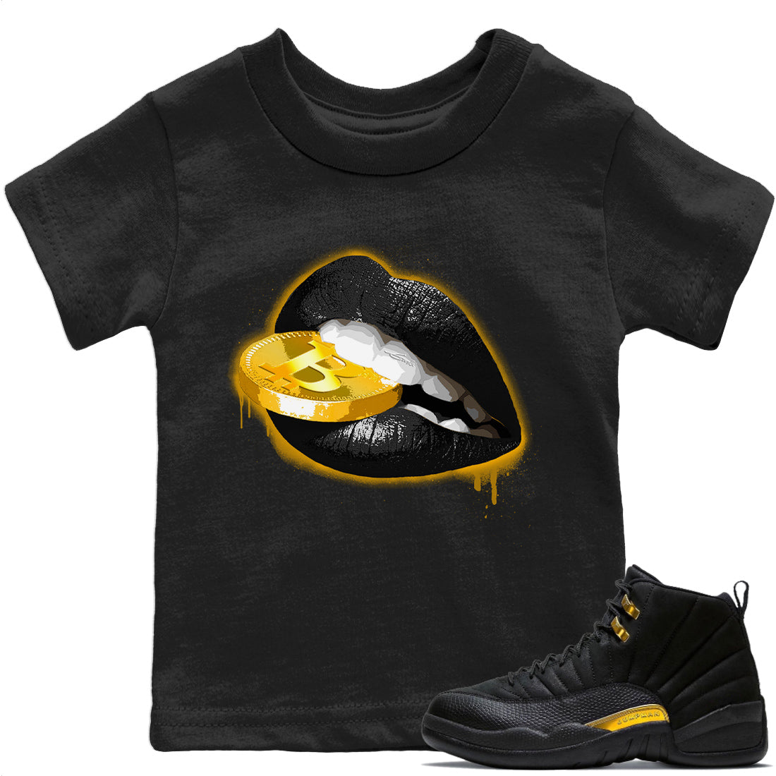 Lips Coin Kids Tops - Air Jordan 12 Black Taxi