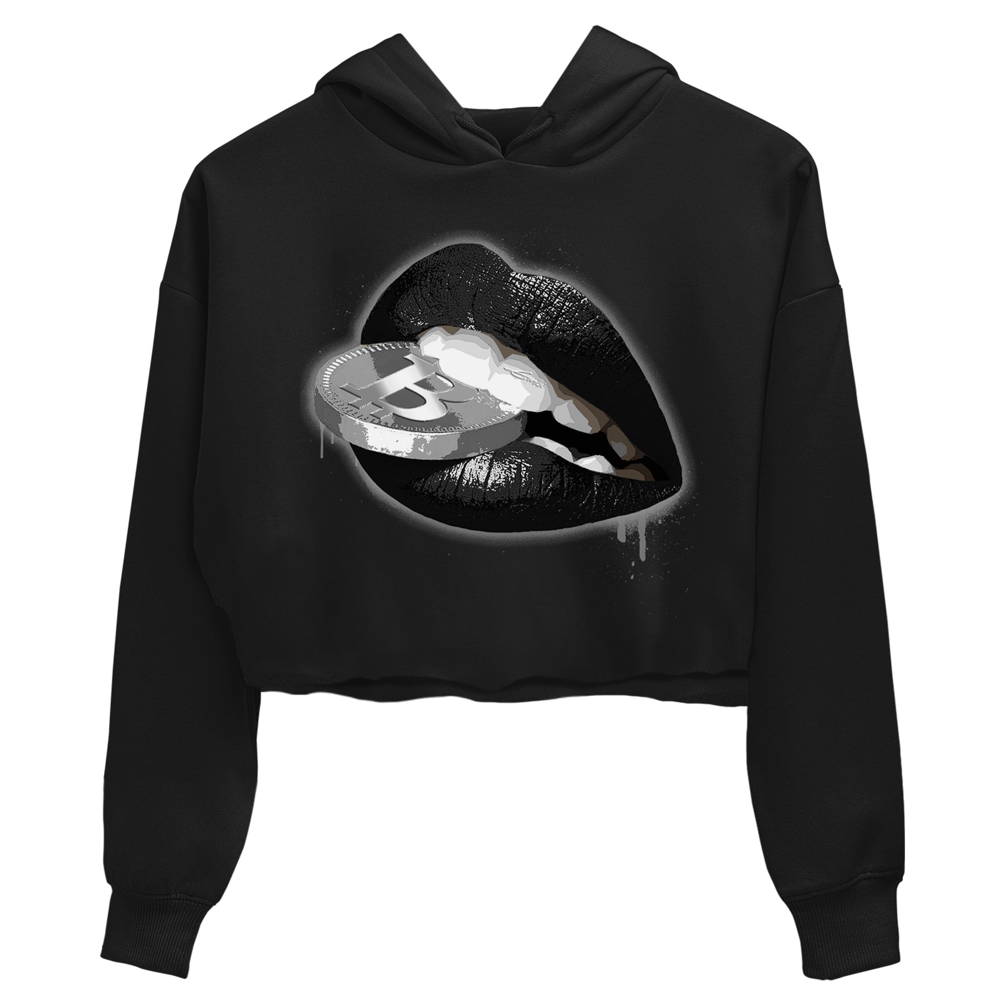 Lips Coin Women's Tops - Air Jordan 4 Black Canvas