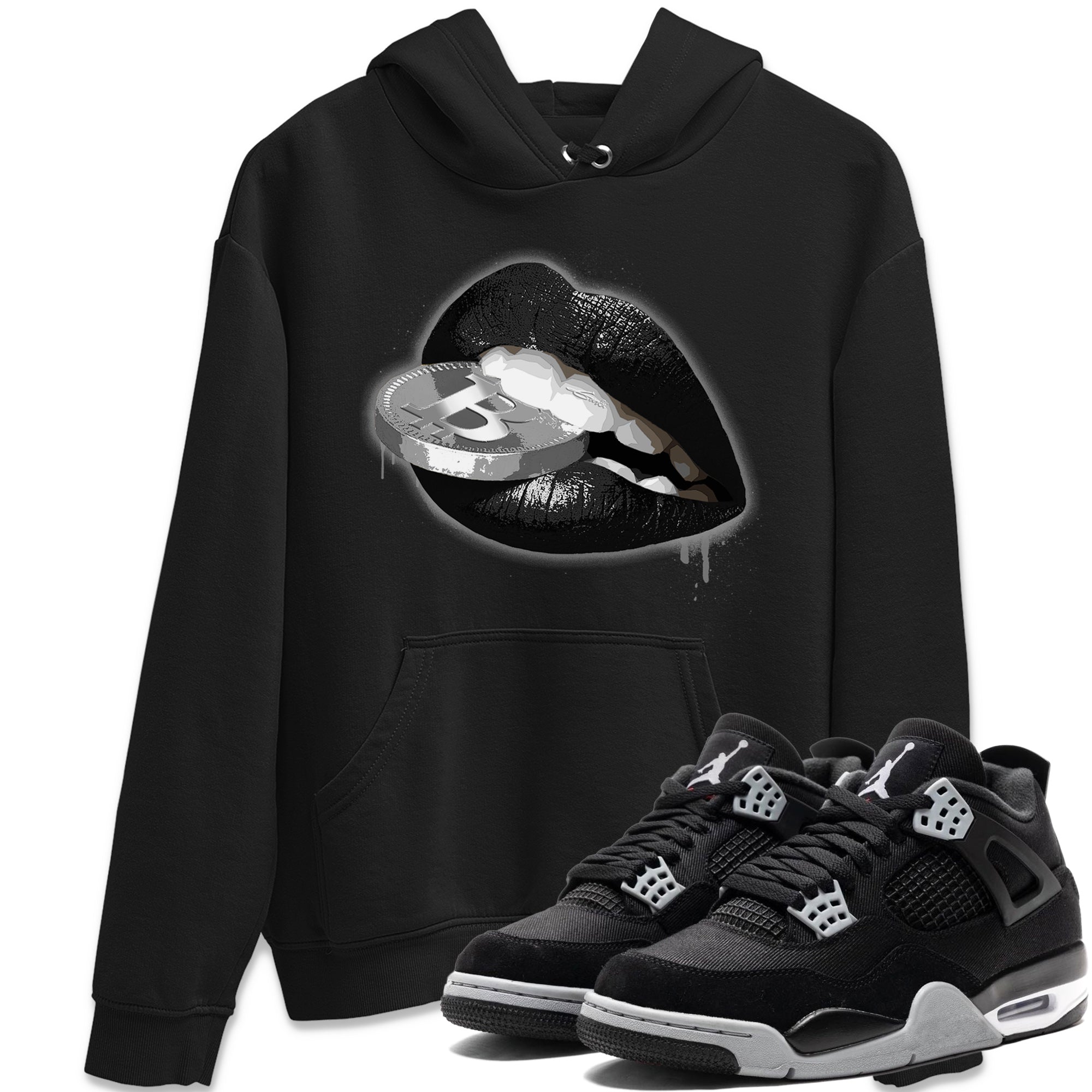 Lips Coin Unisex Tops - Air Jordan 4 Black Canvas