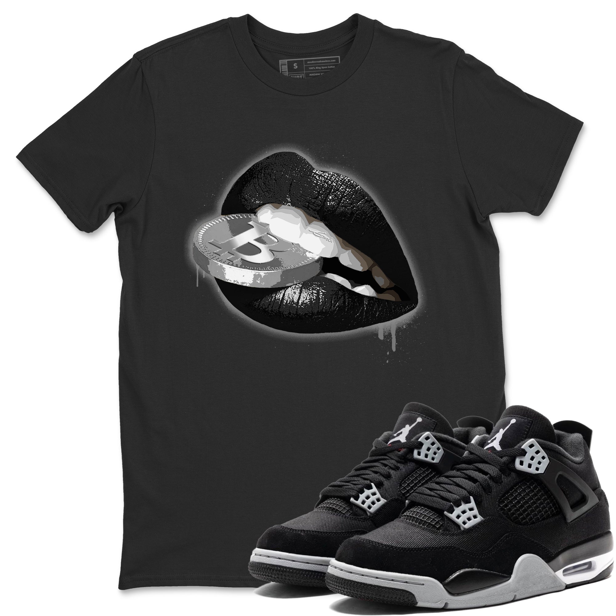 Lips Coin Unisex Tops - Air Jordan 4 Black Canvas