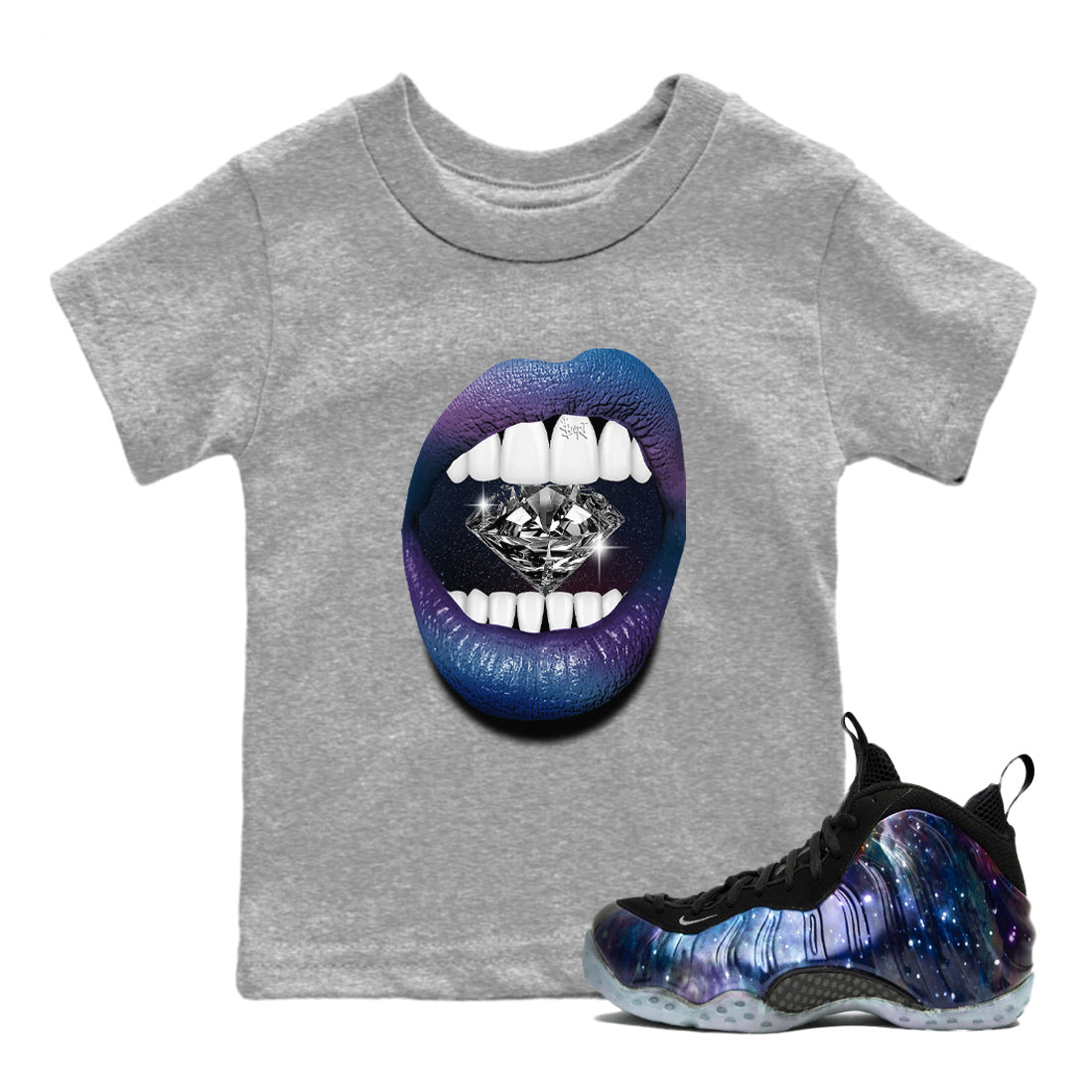 Lips Diamond snkmatch Tees Kids - Air Foamposite One Galaxy