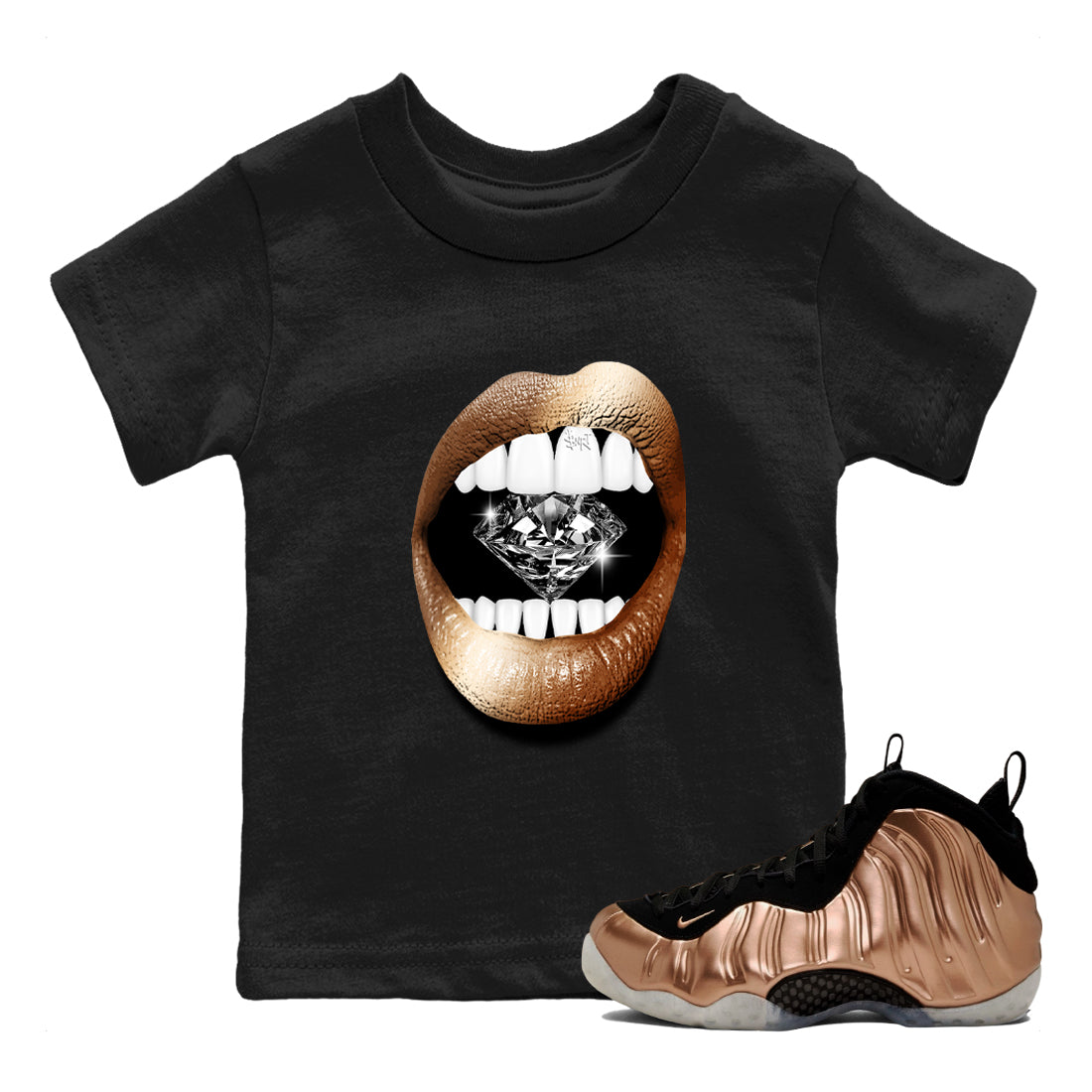 Lips Diamond snkmatch Tees Kids - Air Foamposite One Metallic Copper