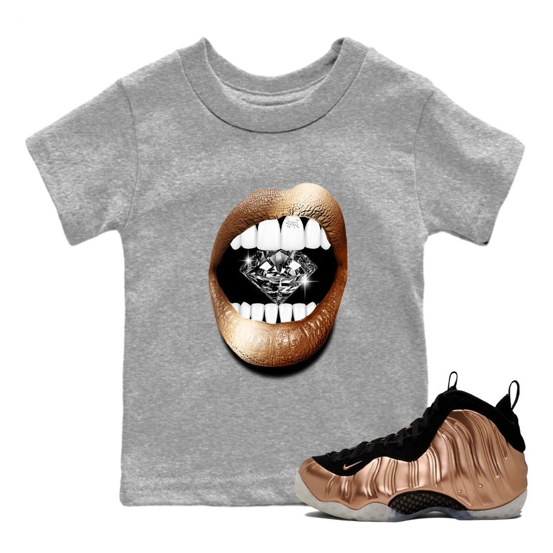 Lips Diamond snkmatch Tees Kids - Air Foamposite One Metallic Copper