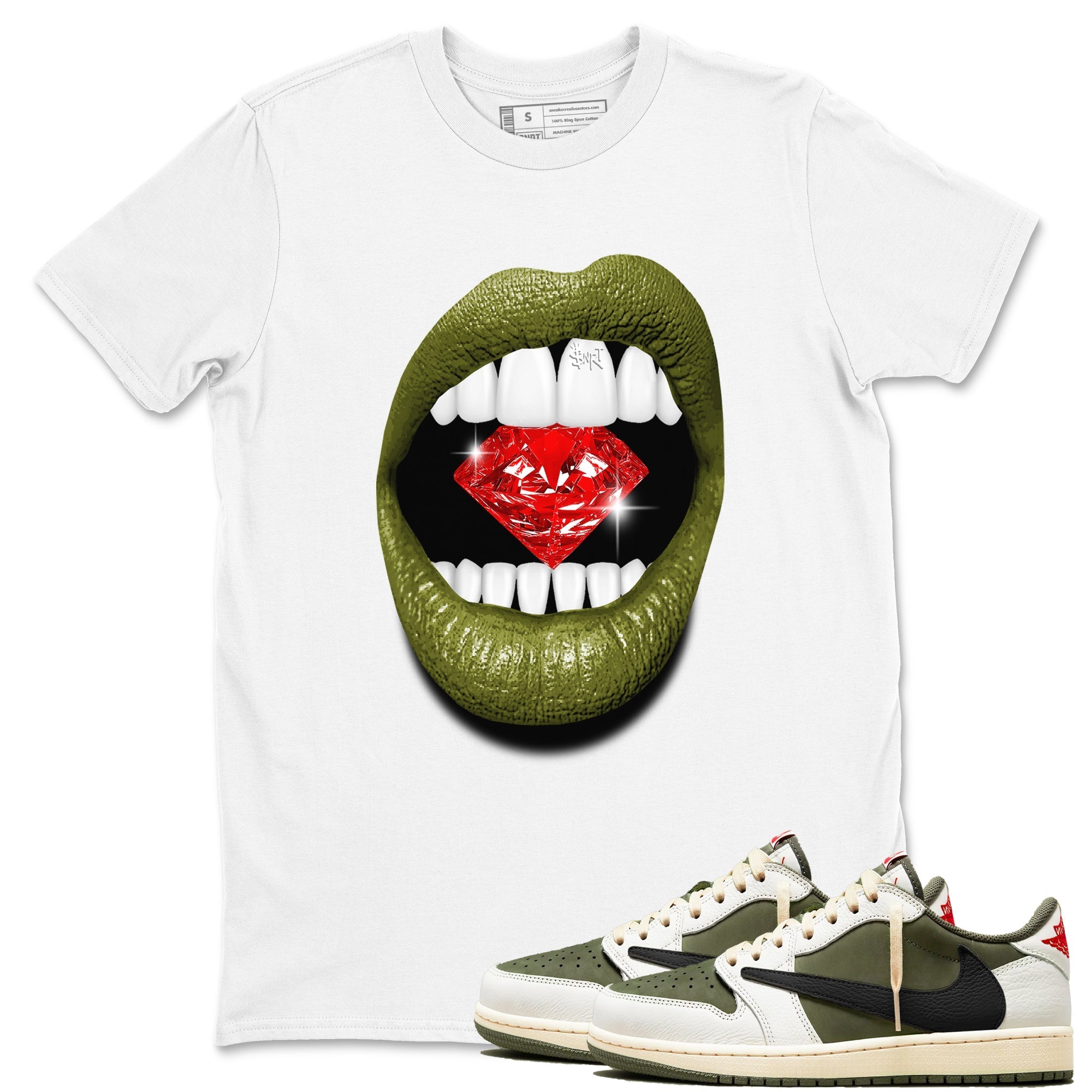 Lips Diamond snkmatch Tees - Air Jordan 1 Travis Scott Medium Olive