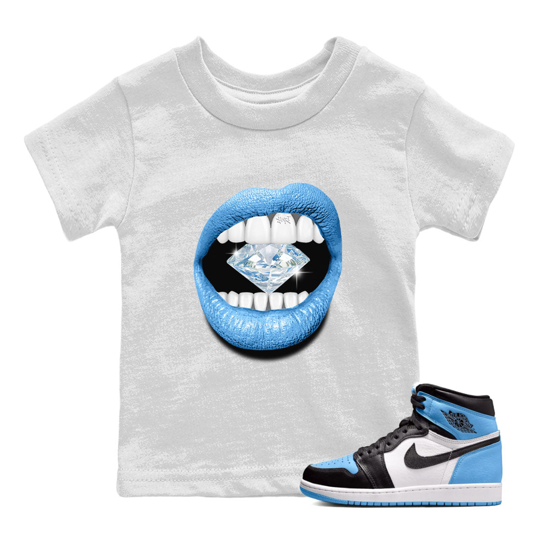 Lips Diamond Kids Tops - Air Jordan 1 UNC Toe