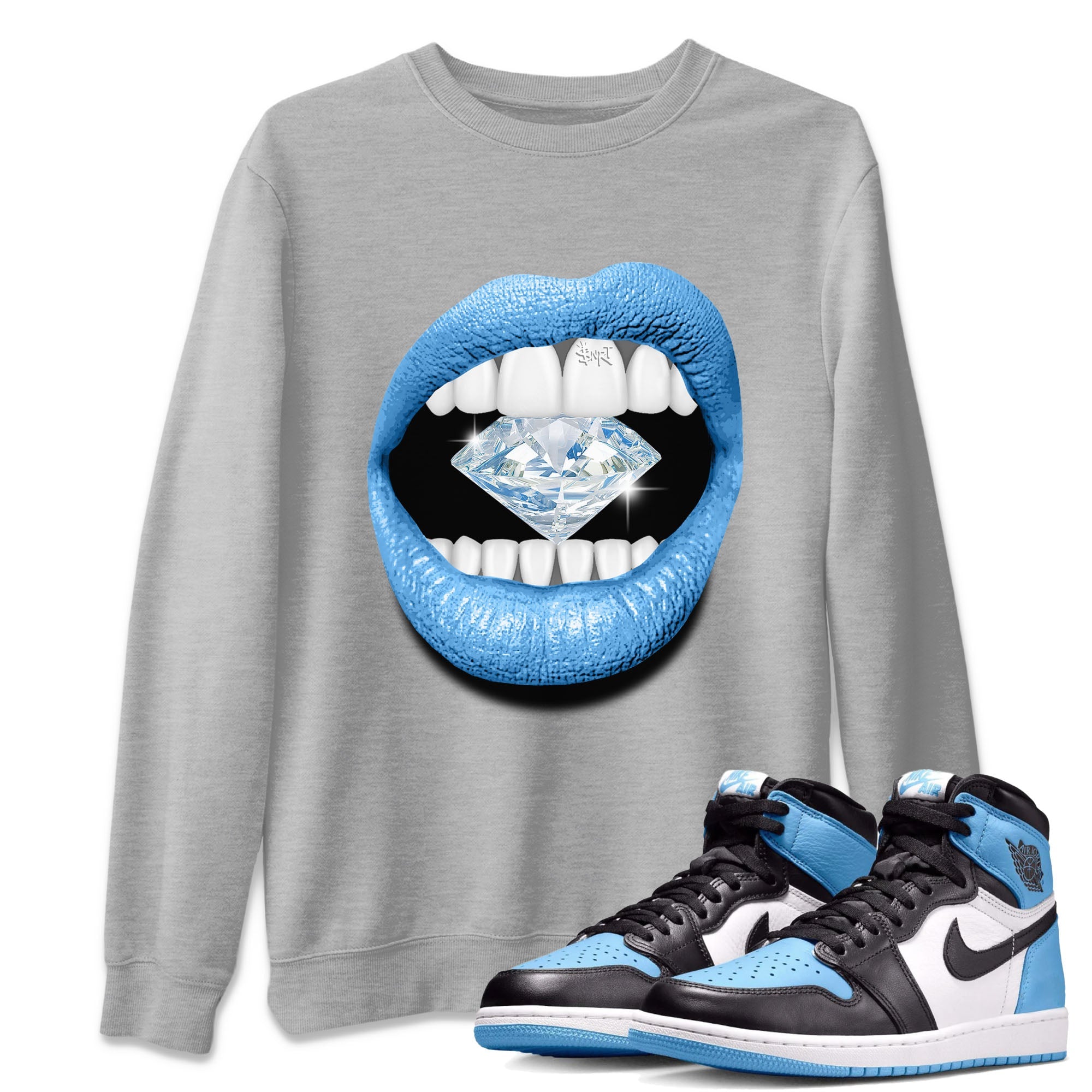Lips Diamond Unisex Tops - Air Jordan 1 UNC Toe