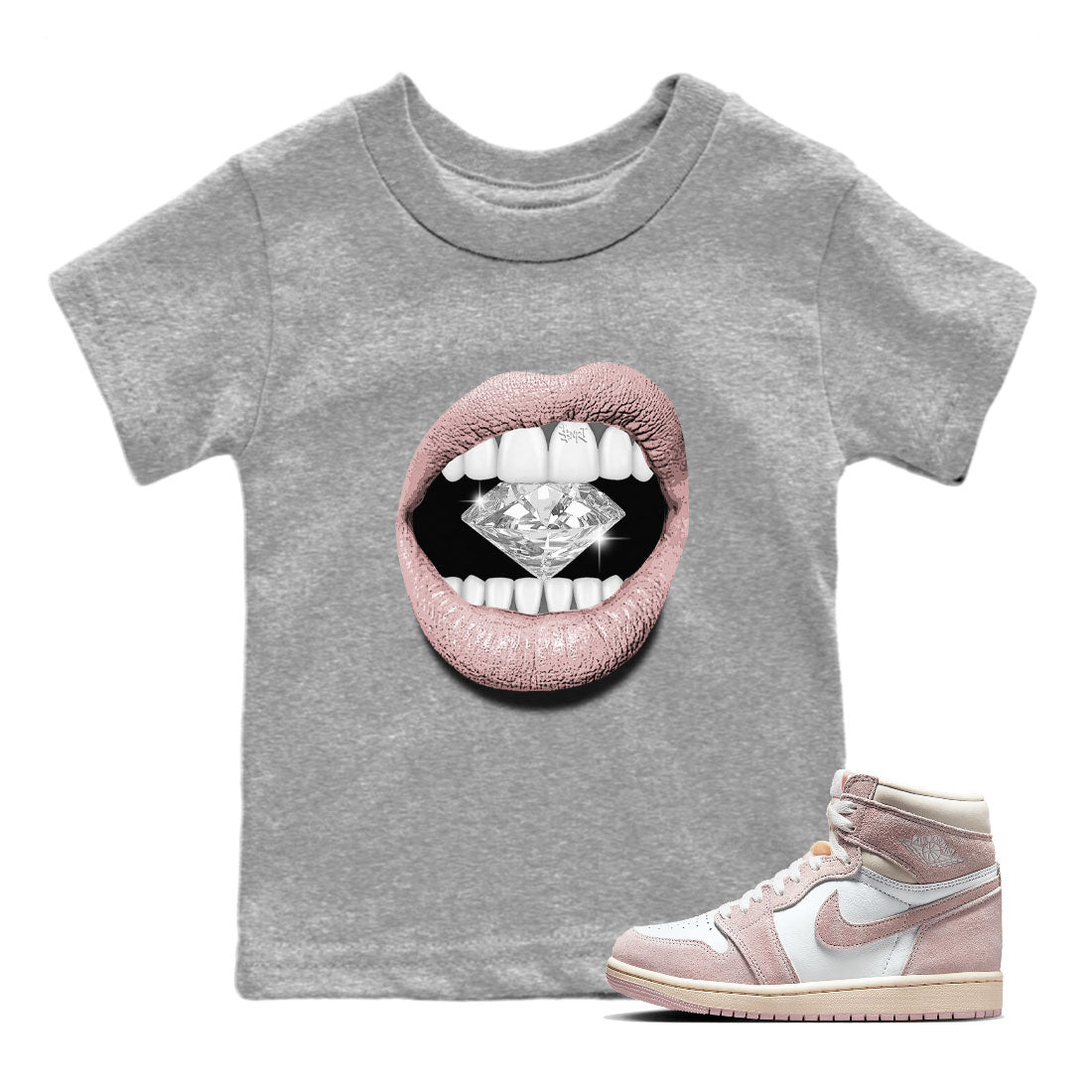 Lips Diamond Kids Tops - Air Jordan 1 Washed Pink