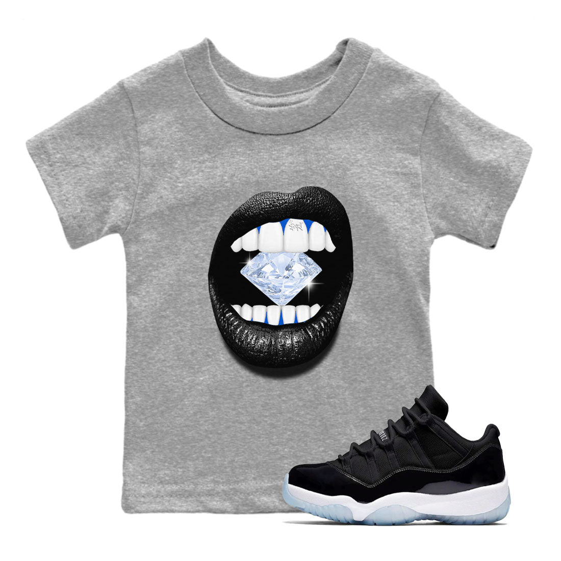 Lips Diamond snkmatch Tees Kids - Air Jordan 11 Black and Varsity Royal