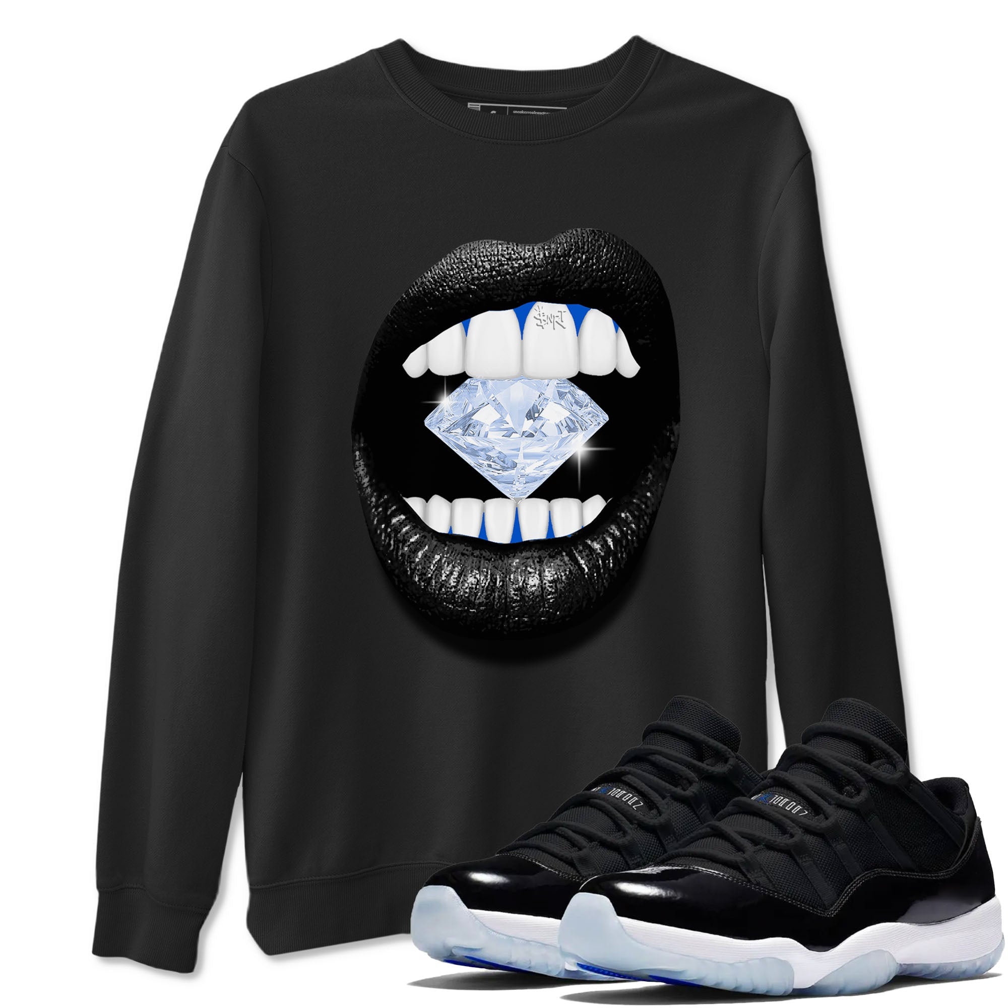 Lips Diamond snkmatch Tees - Air Jordan 11 Black and Varsity Royal