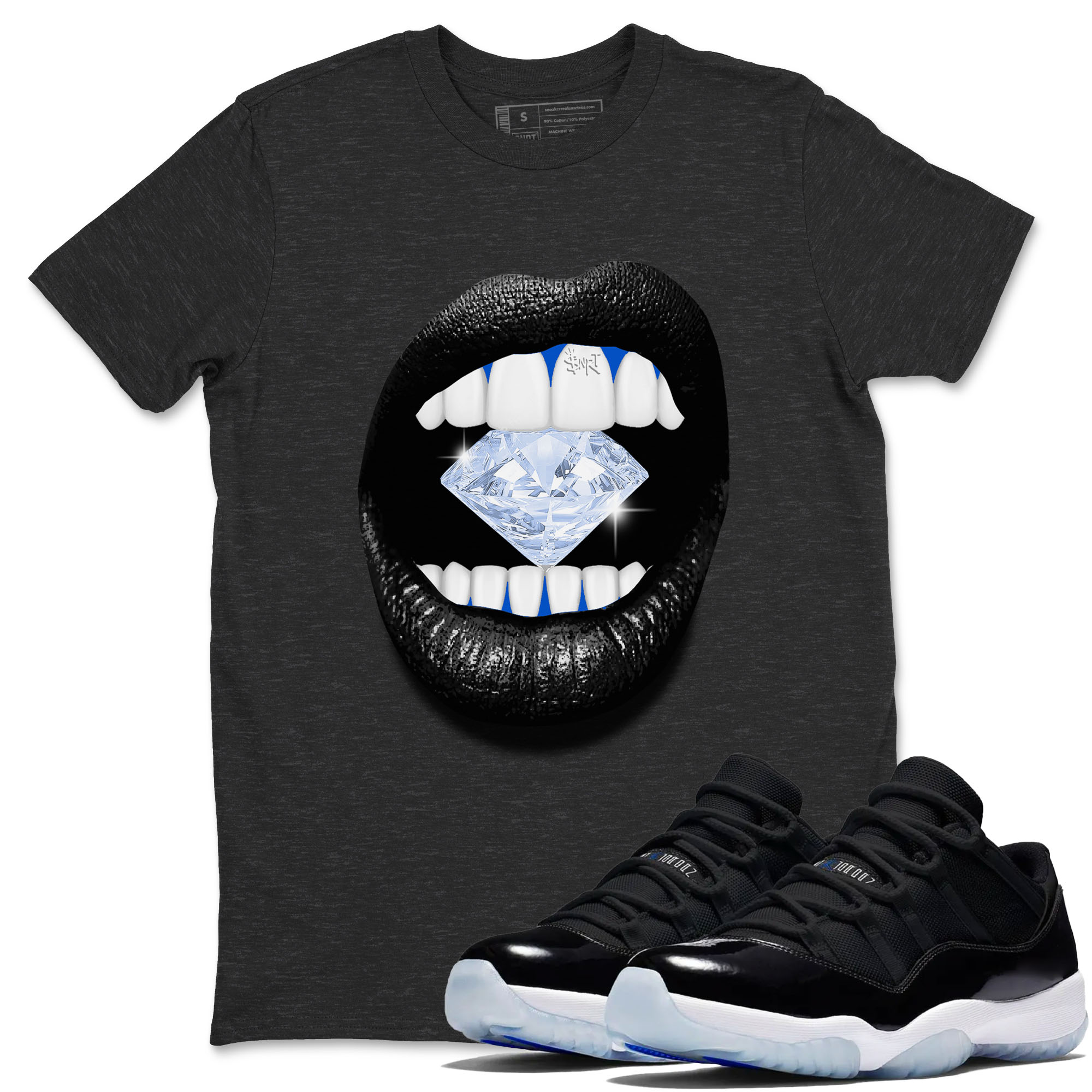 Lips Diamond snkmatch Tees - Air Jordan 11 Black and Varsity Royal