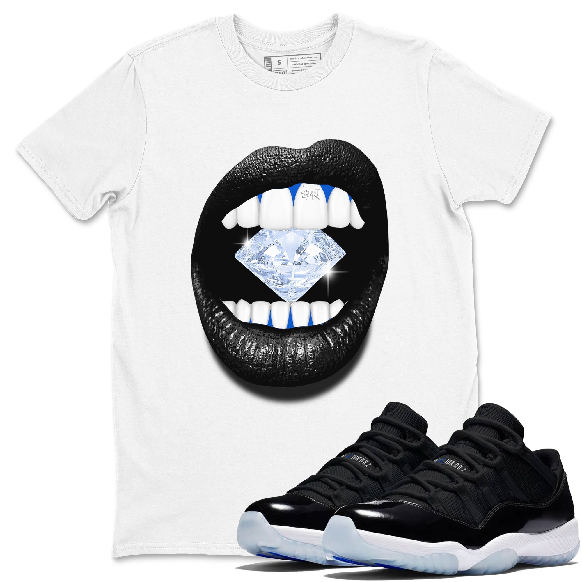 Lips Diamond snkmatch Tees - Air Jordan 11 Black and Varsity Royal