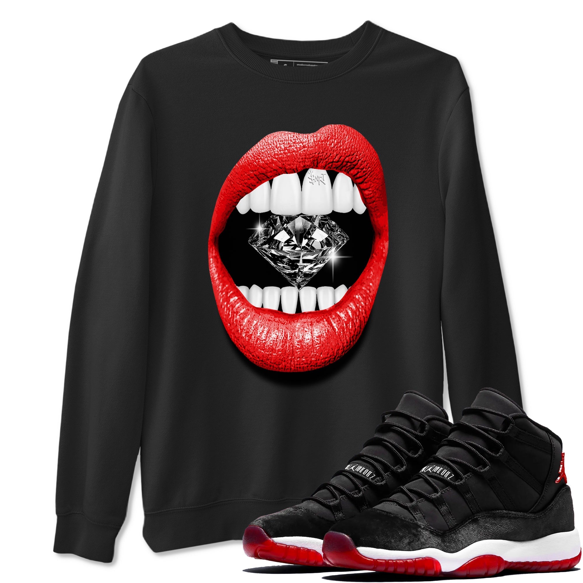 Lips Diamond snkmatch Tees - Air Jordan 11 Bred Velvet
