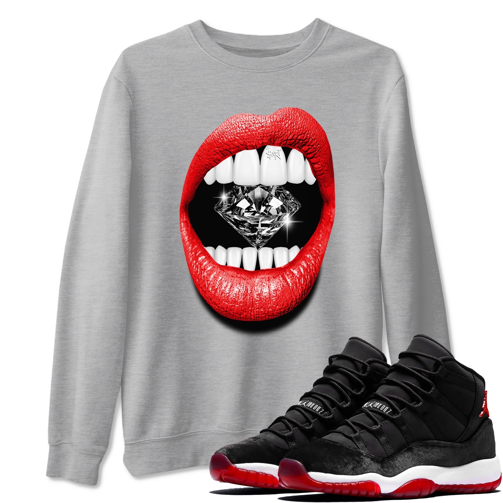 Lips Diamond snkmatch Tees - Air Jordan 11 Bred Velvet