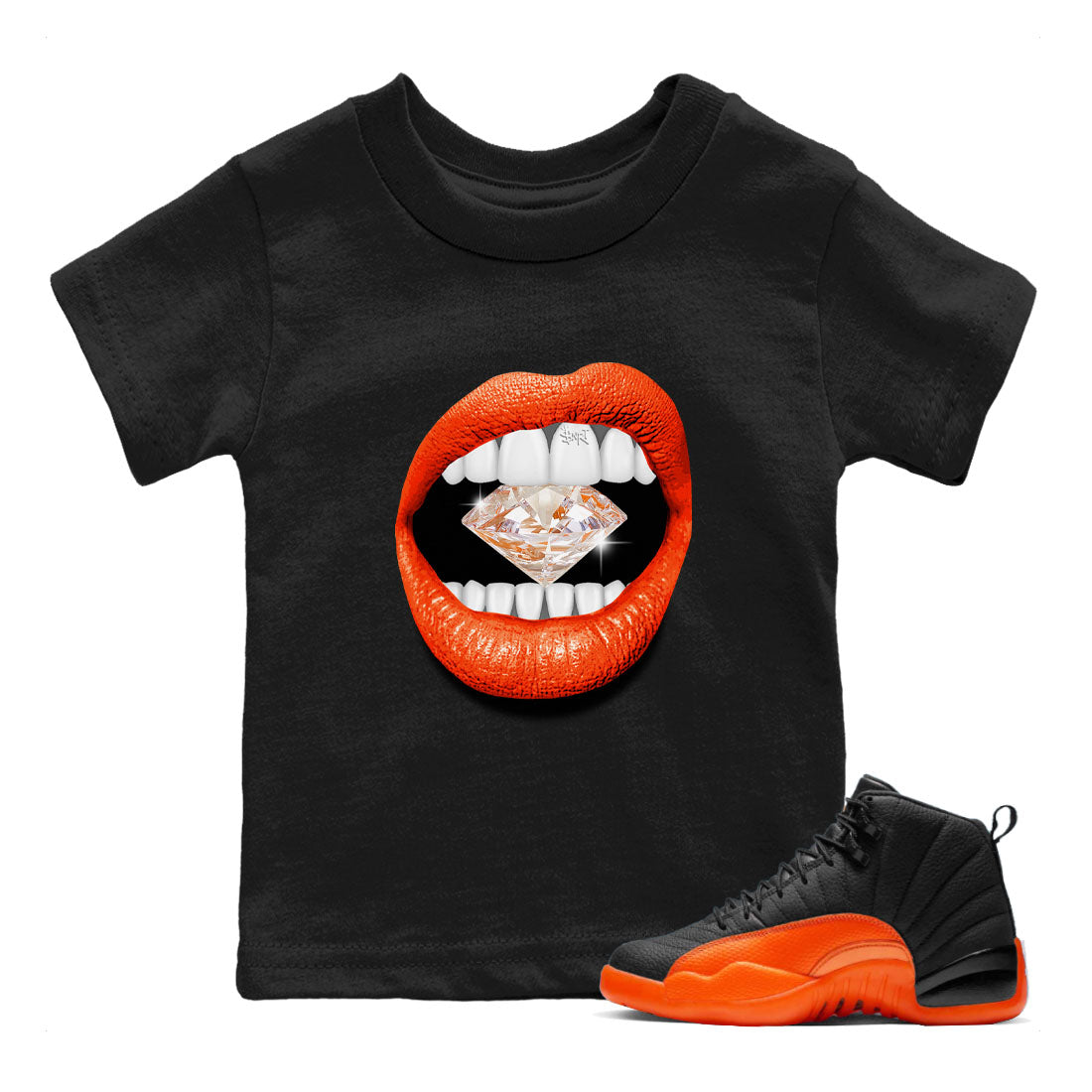Lips Diamond Kids Tops - Air Jordan 12 Brilliant Orange