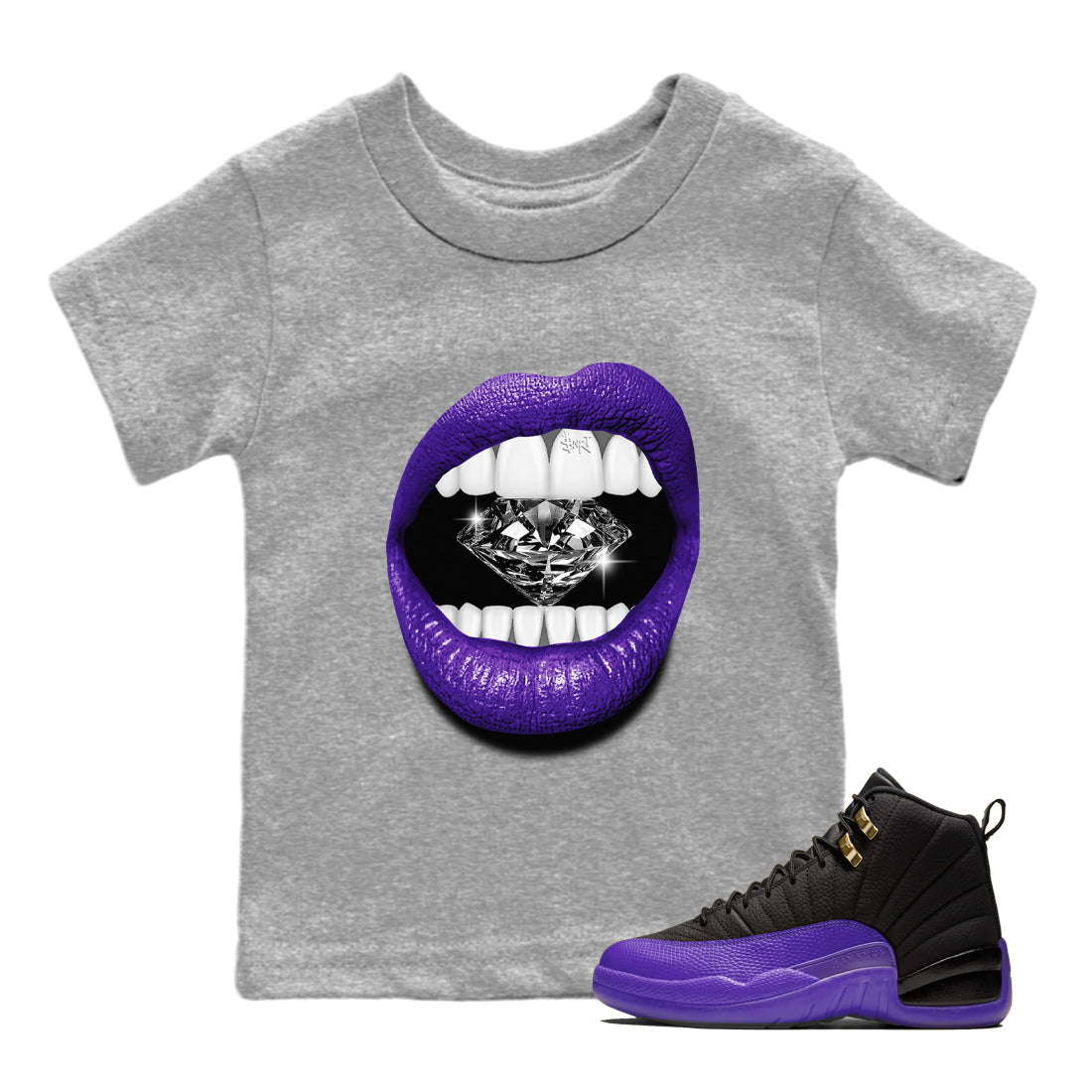 Lips Diamond Kids Tops - Air Jordan 12 Field Purple
