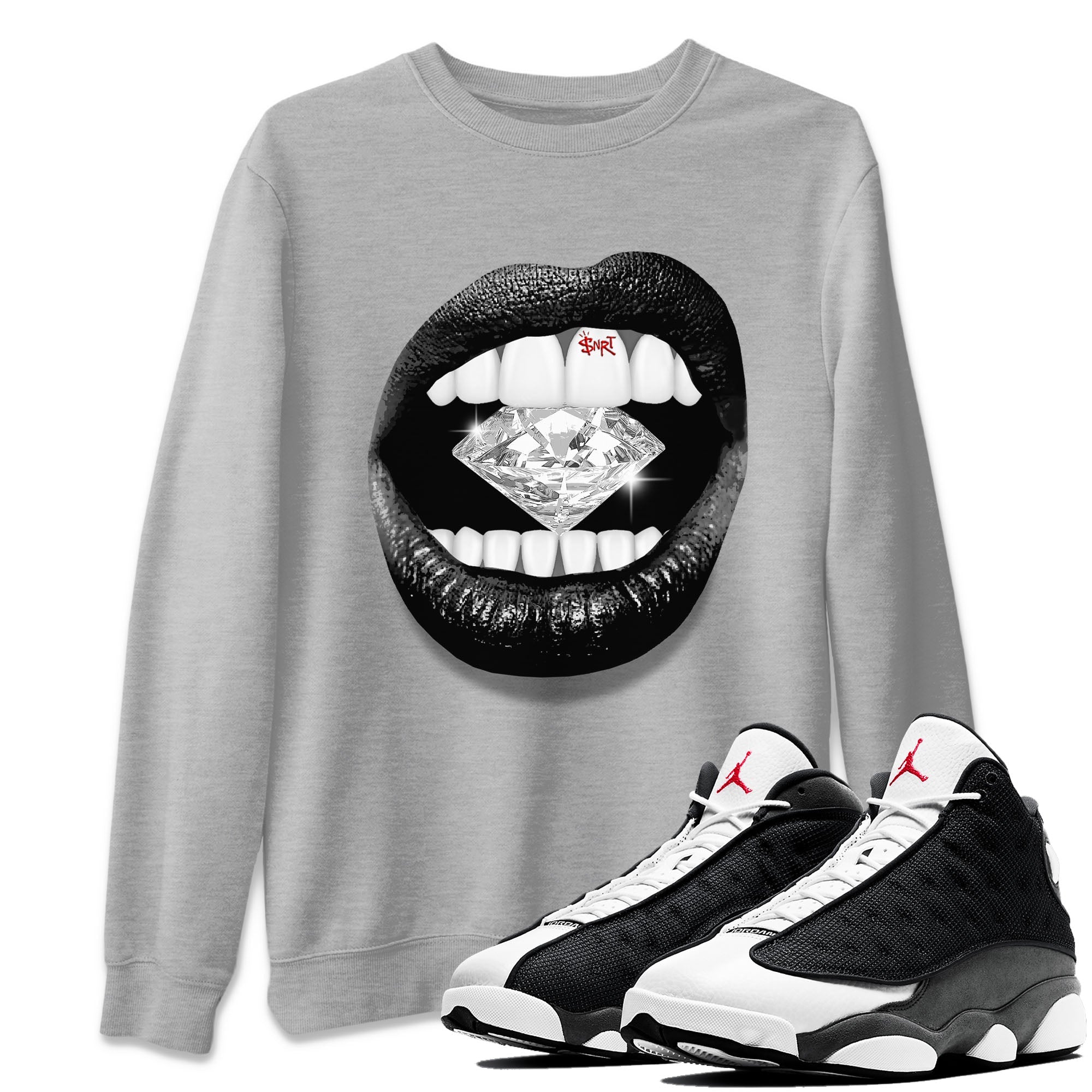 Lips Diamond Unisex Tops - Air Jordan 13 Black Flint