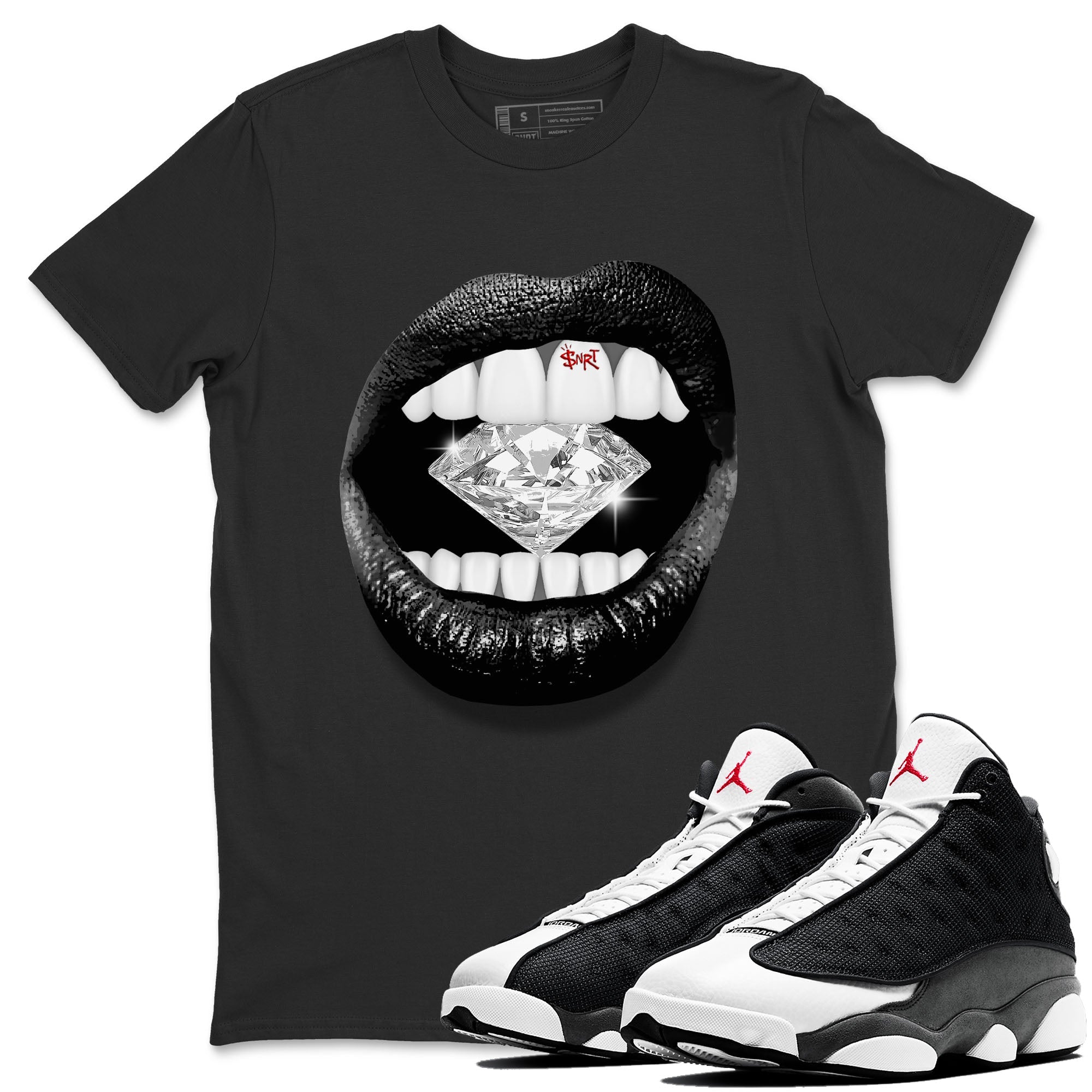 Lips Diamond Unisex Tops - Air Jordan 13 Black Flint