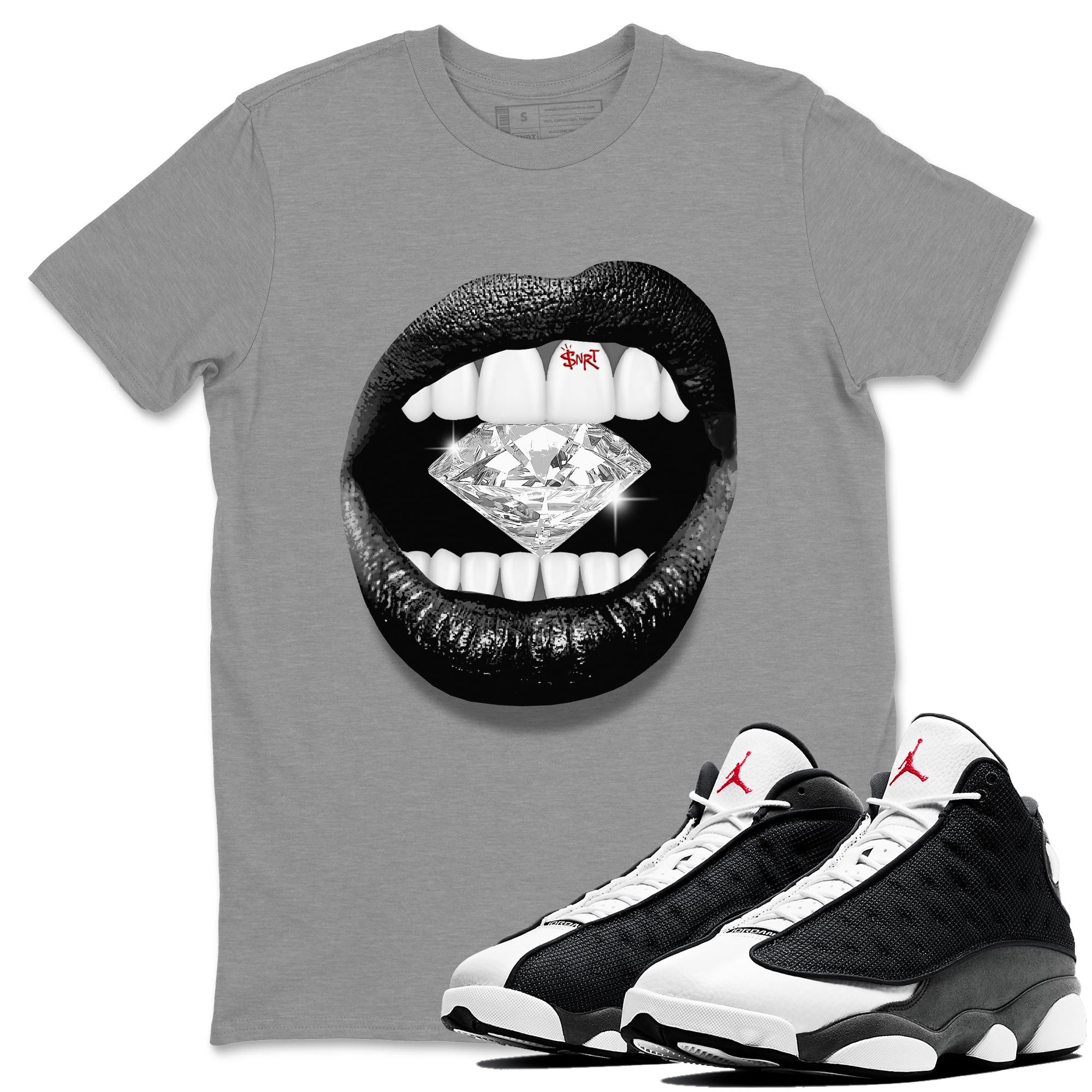 Lips Diamond Unisex Tops - Air Jordan 13 Black Flint