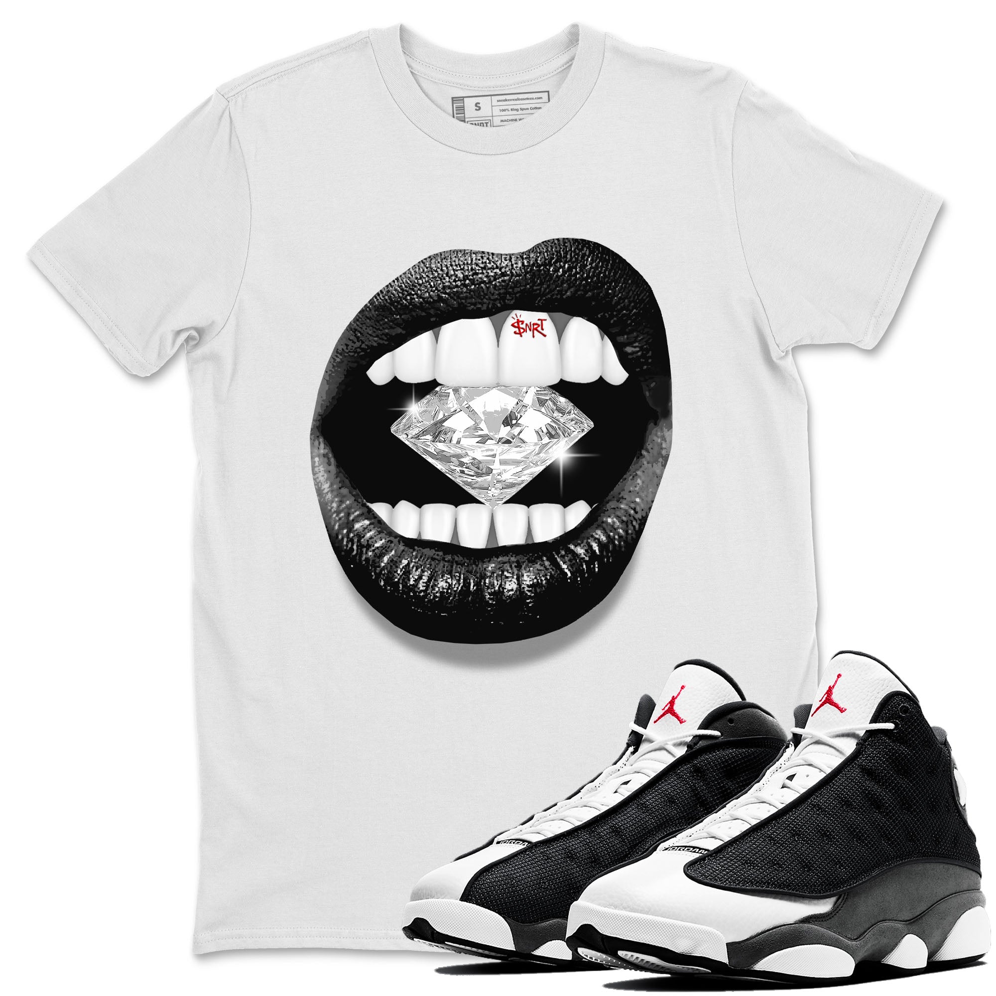 Lips Diamond Unisex Tops - Air Jordan 13 Black Flint