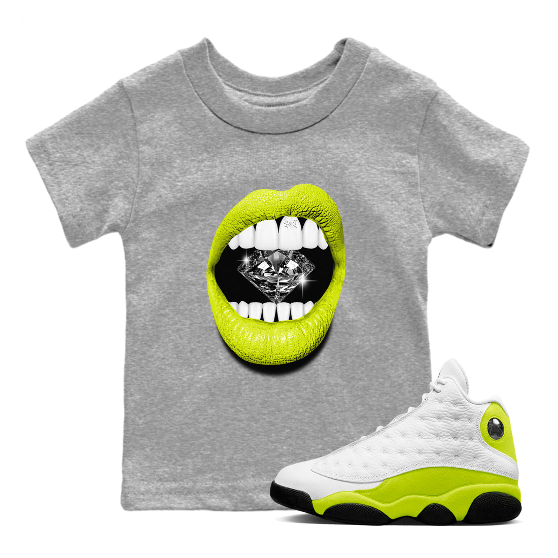 Lips Diamond snkmatch Tees Kids - Air Jordan 13 Bright Cactus