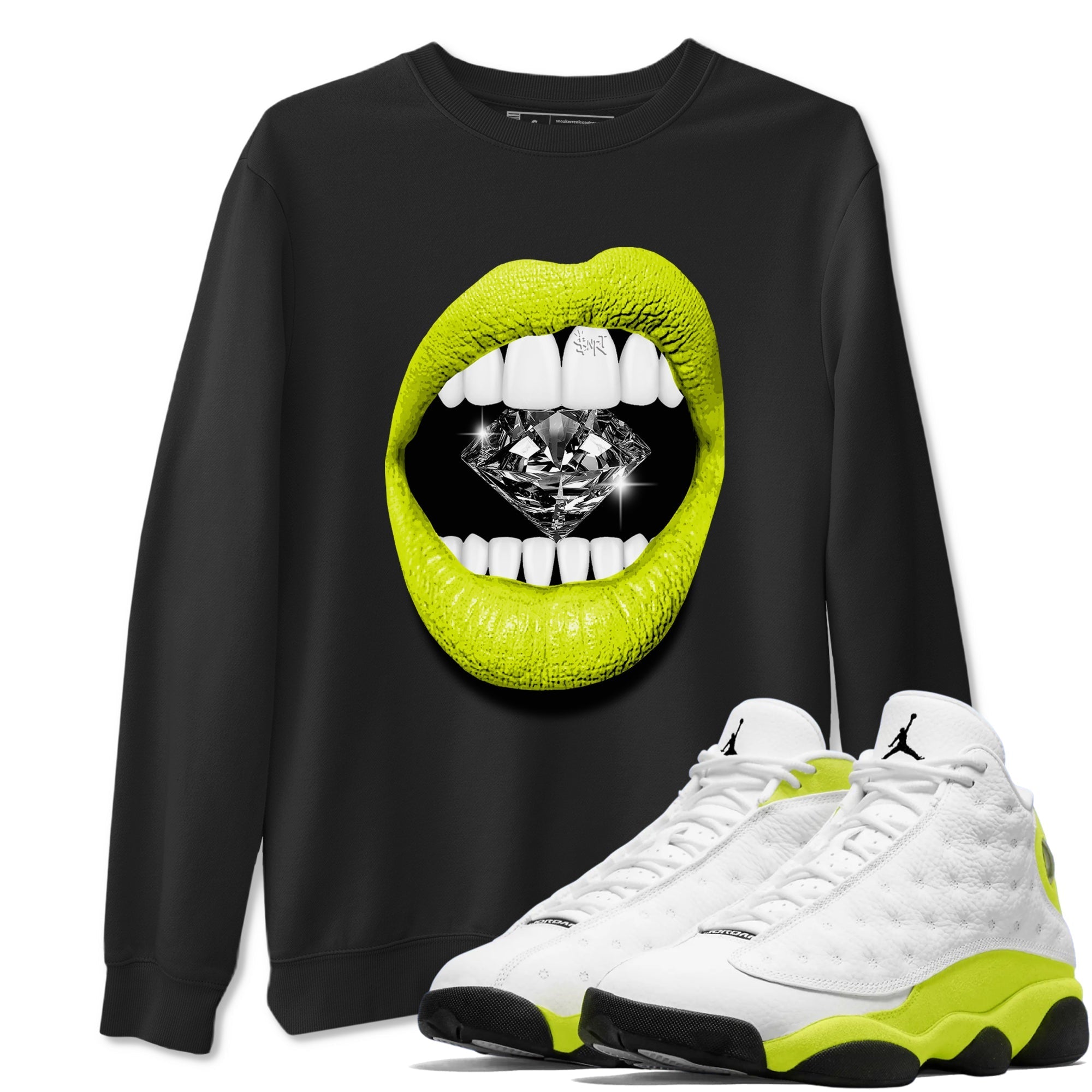Lips Diamond snkmatch Tees - Air Jordan 13 Bright Cactus