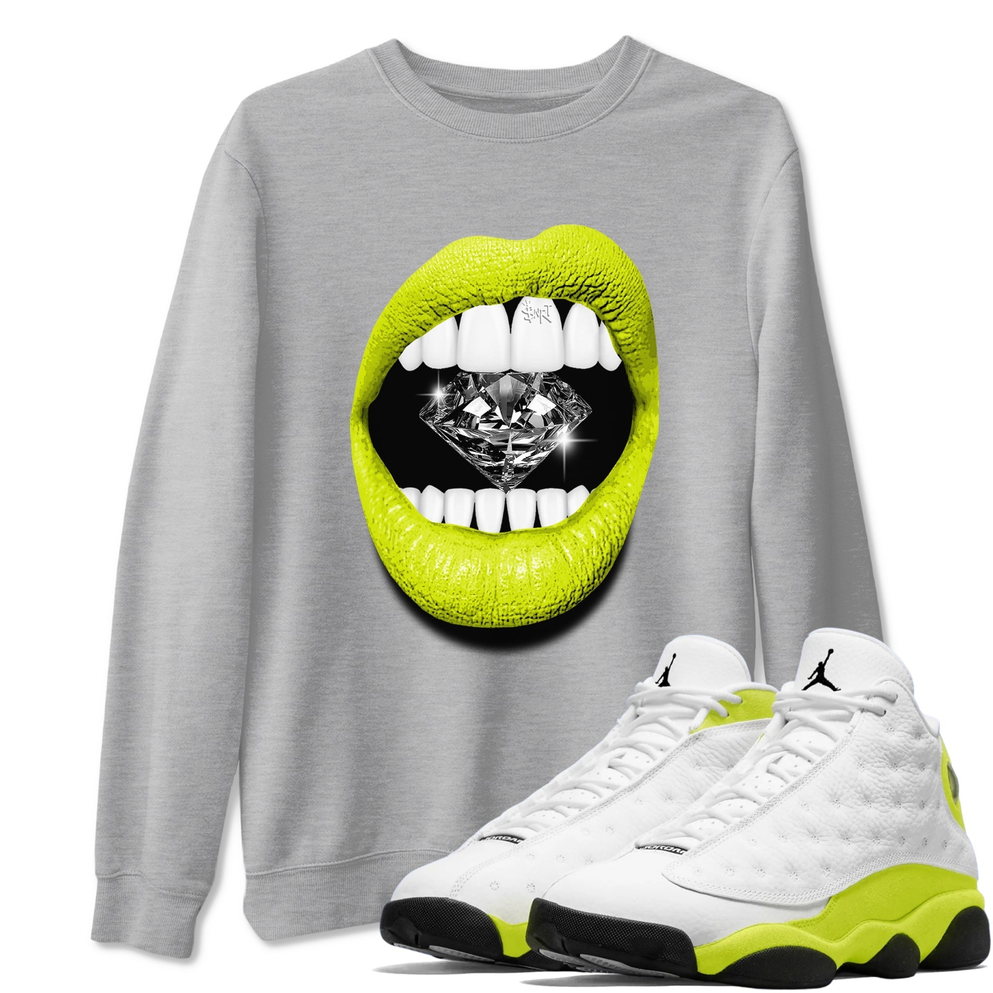 Lips Diamond snkmatch Tees - Air Jordan 13 Bright Cactus