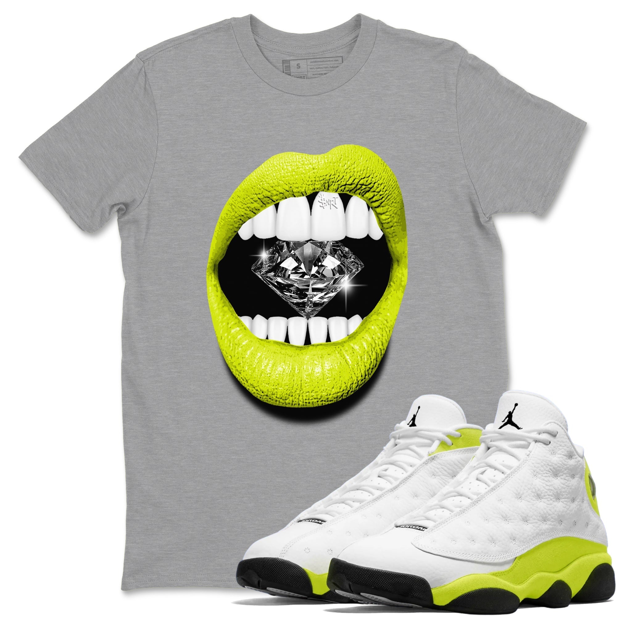 Lips Diamond snkmatch Tees - Air Jordan 13 Bright Cactus