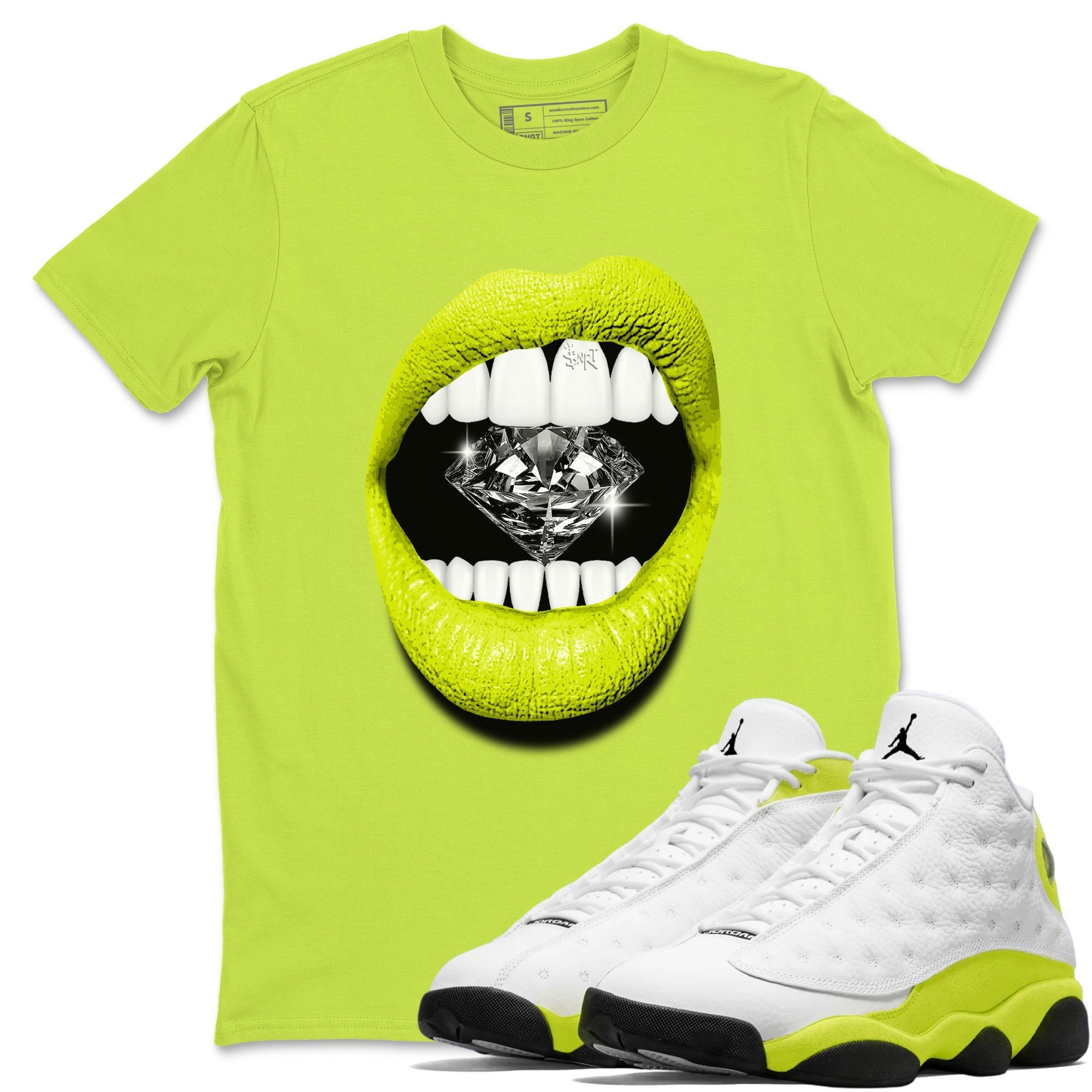 Lips Diamond snkmatch Tees - Air Jordan 13 Bright Cactus