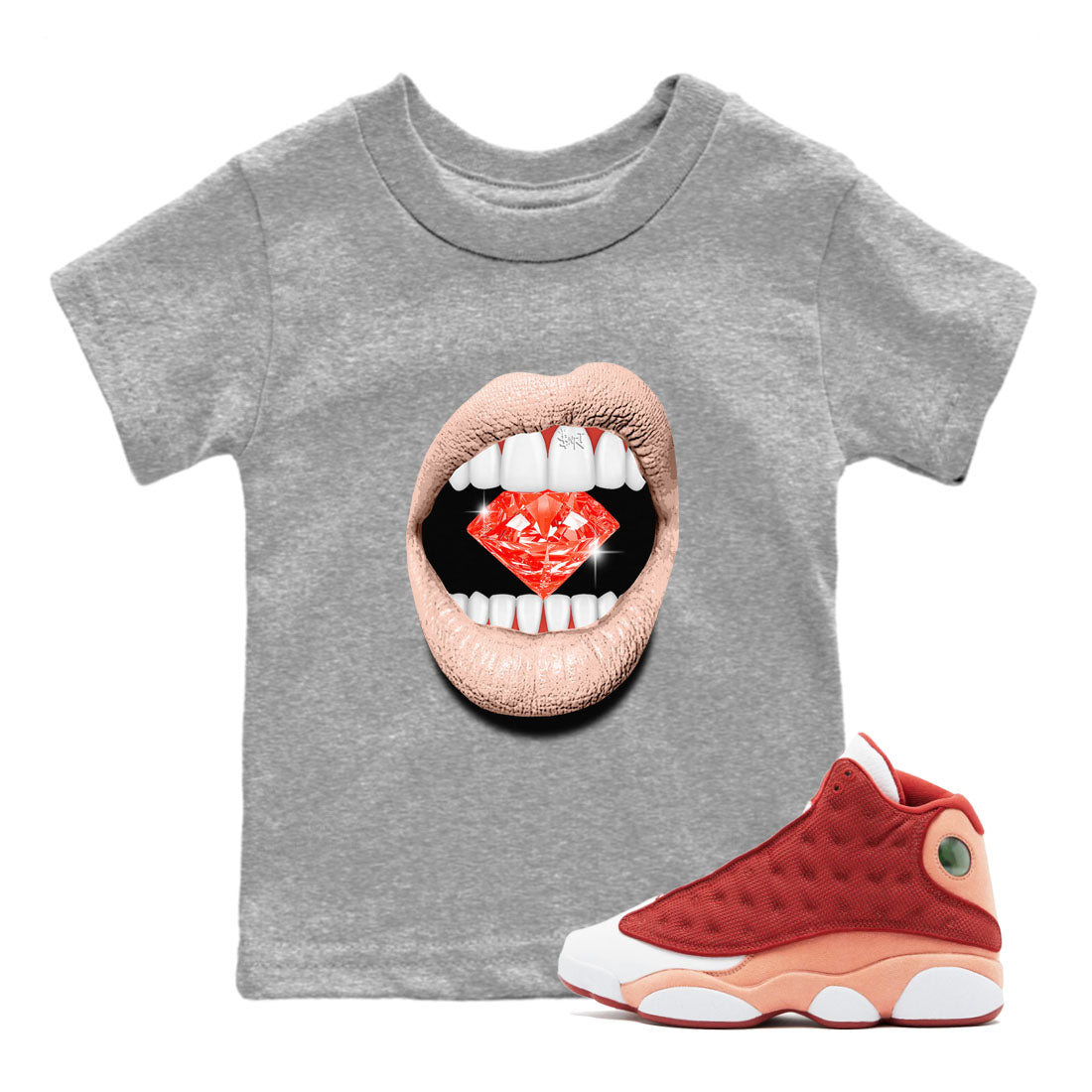 Lips Diamond snkmatch Tees Kids - Air Jordan 13 Dune Red
