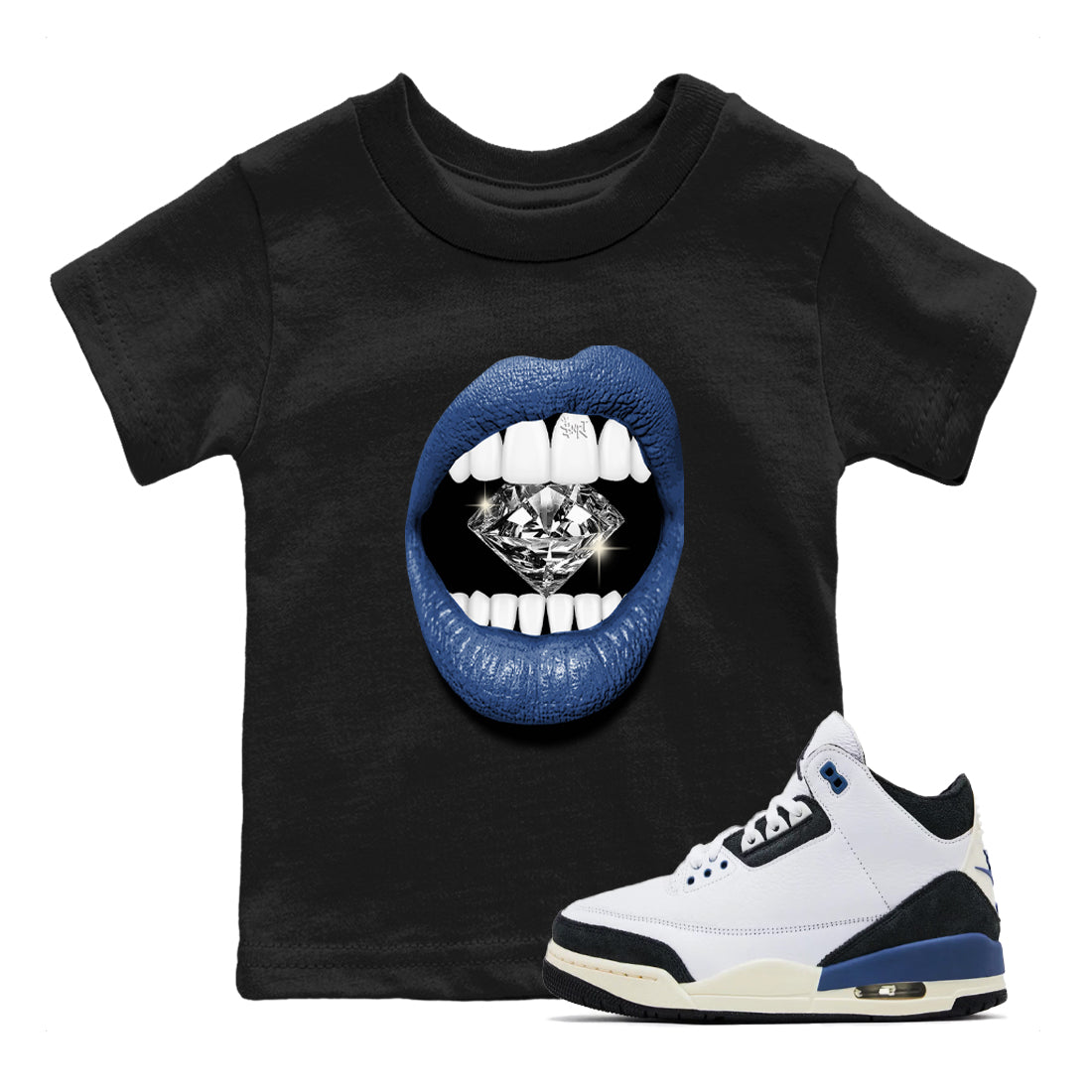 Lips Diamond snkmatch Tees Kids - Air Jordan 3 A Ma Maniere x Diffused Blue