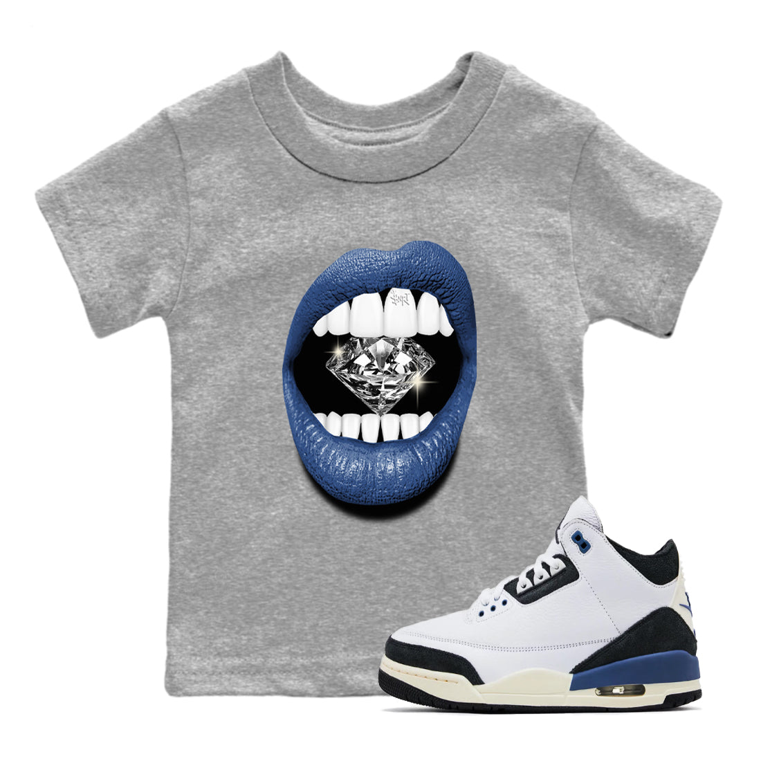 Lips Diamond snkmatch Tees Kids - Air Jordan 3 A Ma Maniere x Diffused Blue