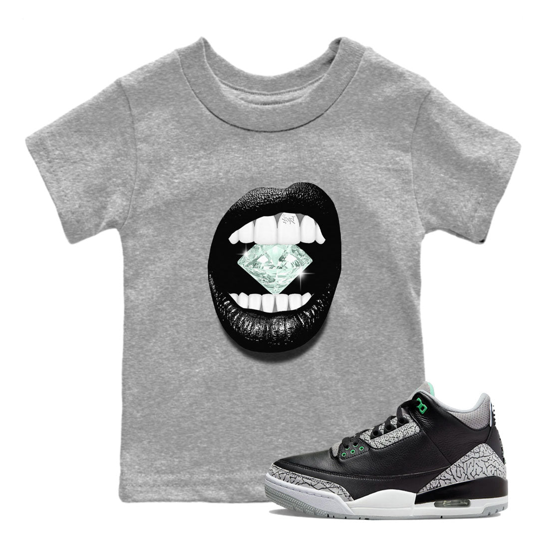 Lips Diamond snkmatch Tees Kids - Air Jordan 3 Green Glow