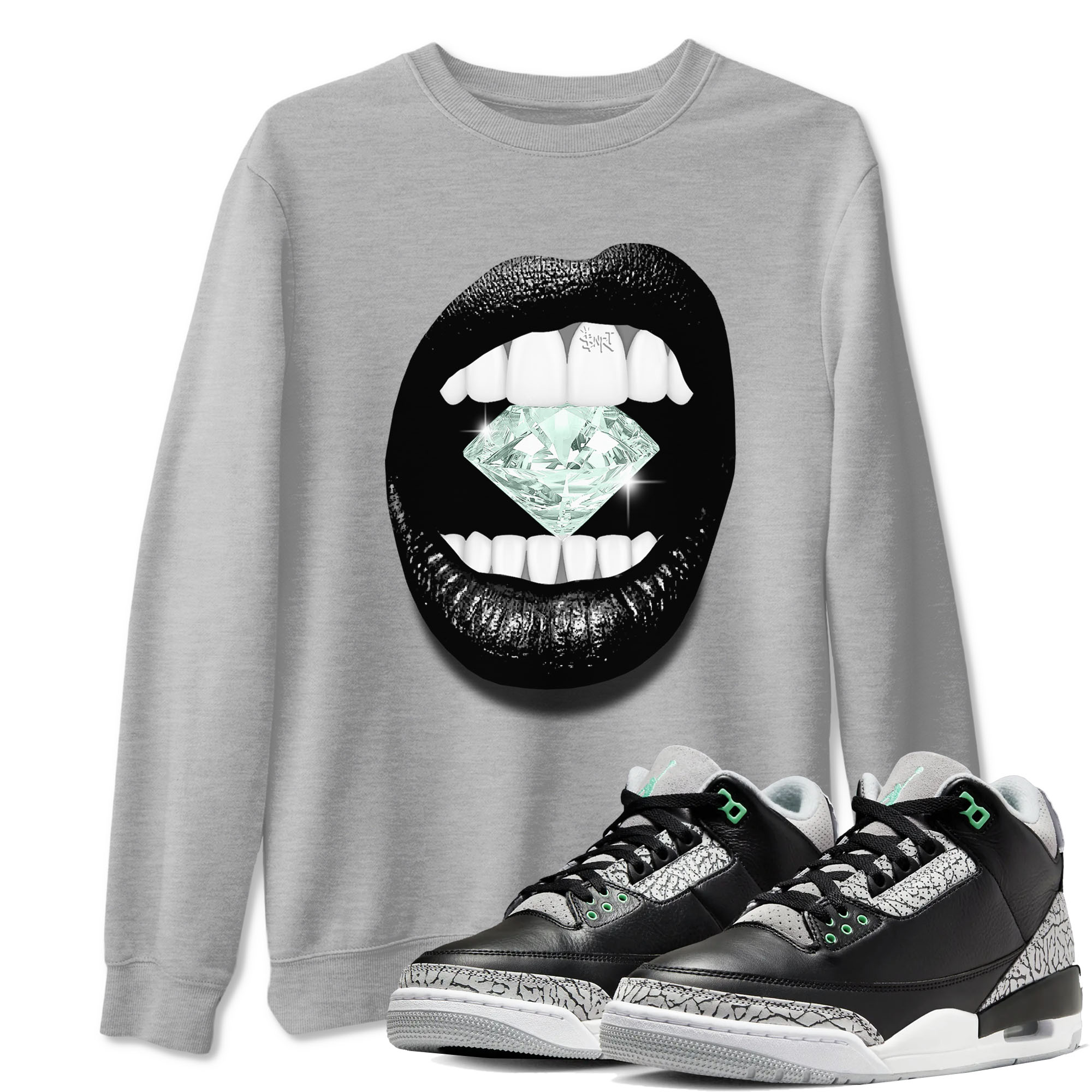 Lips Diamond snkmatch Tees - Air Jordan 3 Green Glow