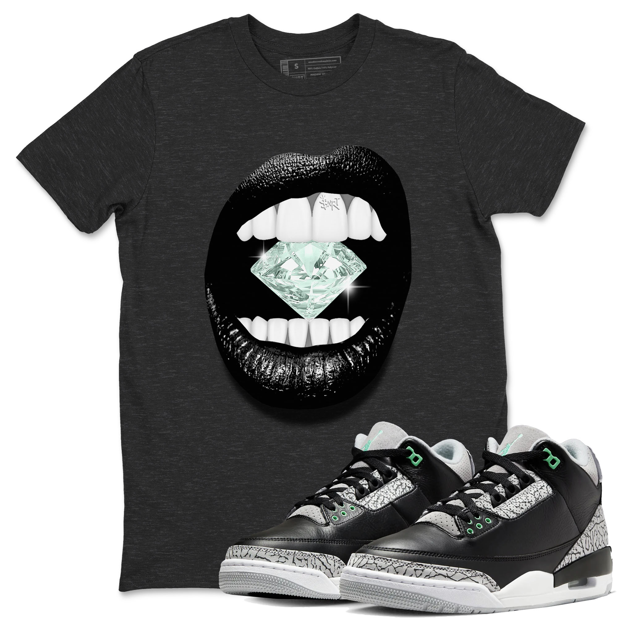 Lips Diamond snkmatch Tees - Air Jordan 3 Green Glow