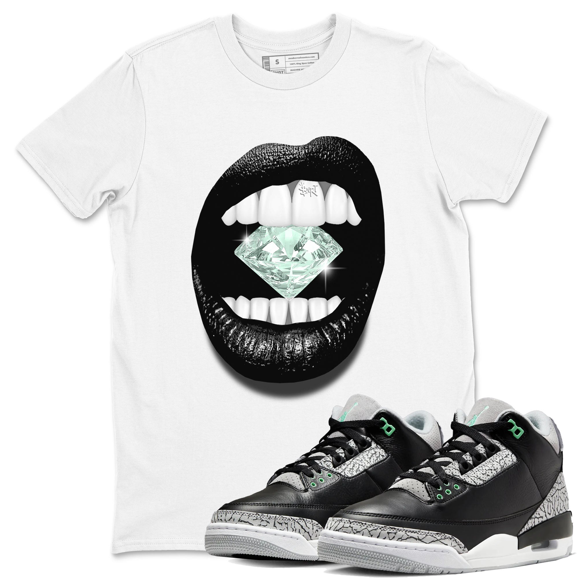 Lips Diamond snkmatch Tees - Air Jordan 3 Green Glow