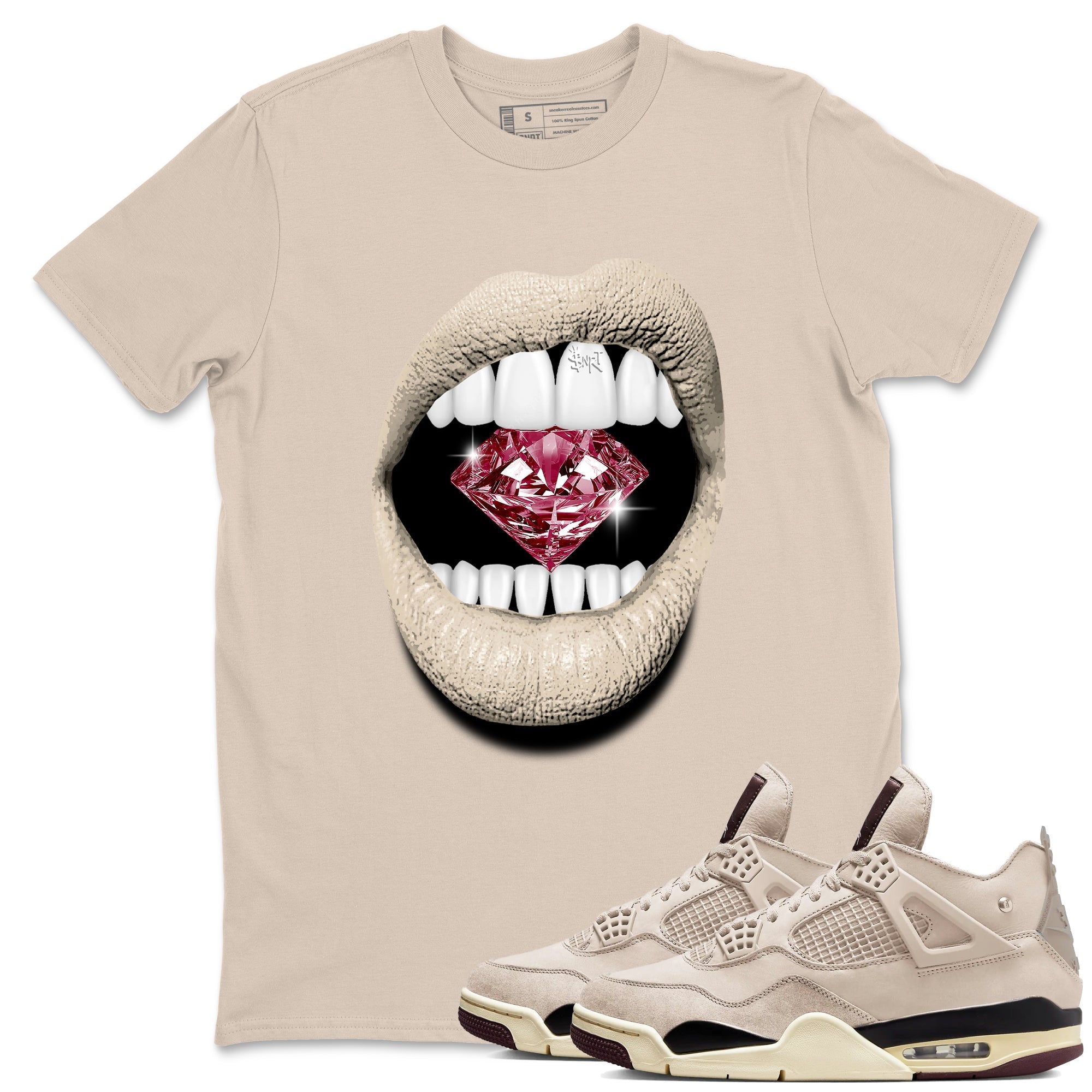 Lips Diamond snkmatch Tees - Air Jordan 4 A Ma Maniere x Fossil Stone