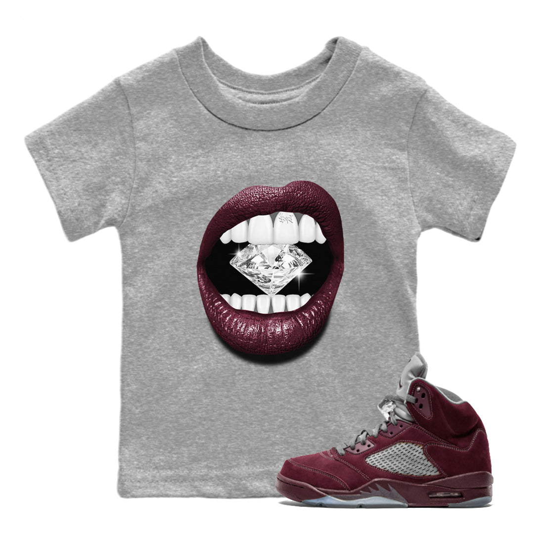 Lips Diamond Kids Tops - Air Jordan 5 Burgundy